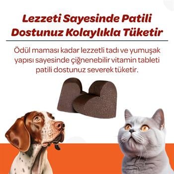 Vet's Plus Multi-Vitamin Kedi ve Köpekler İçin Spirulinalı Çiğnenebilir Tablet (60'lı) - Kedi Vitaminleri