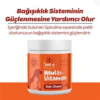 Vet's Plus Multi-Vitamin Kedi ve Köpekler İçin Spirulinalı Çiğnenebilir Tablet (60'lı) - Kedi Vitaminleri