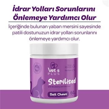 Vet's Plus Sterilised Kısırlaştırılmış Kediler İçin Yaban Mersinli Çiğnenebilir Tablet (60'lı) - Kedi Vitaminleri