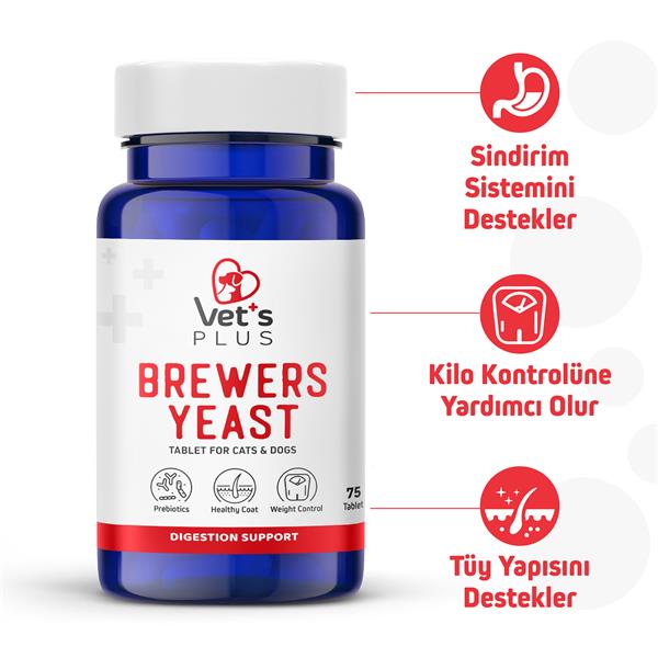 Vet's Plus Brewers Yeast Kedi ve Köpek İçin Sindirim Sistemi Düzenleyici Tablet (75'li) - Kedi Vitaminleri