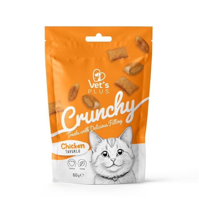 Vet's Plus Crunchy İçi Dolgulu Tavuklu ve Catnipli Kedi Ödül Bisküvisi 60gr - Kedi Ödülleri