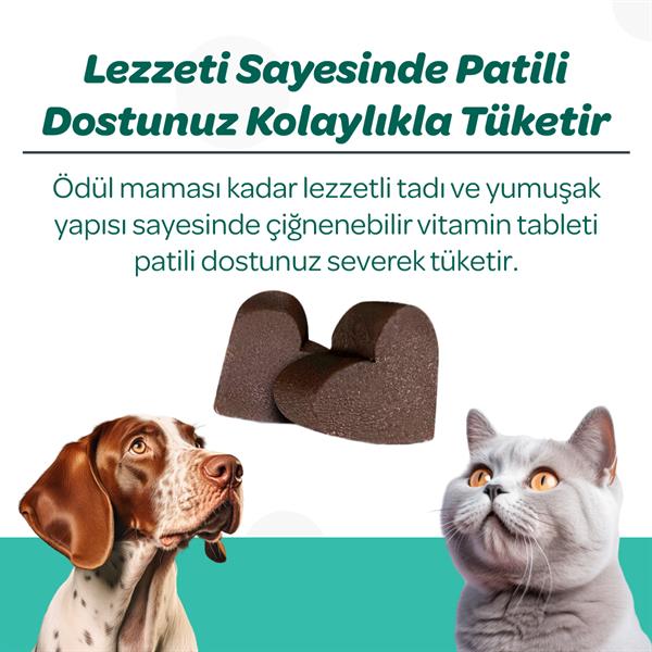 Vet's Plus Dental Kedi ve Köpekler İçin Diş Bakımı Çiğnenebilir Tablet (60'lı) - Kedi Vitaminleri