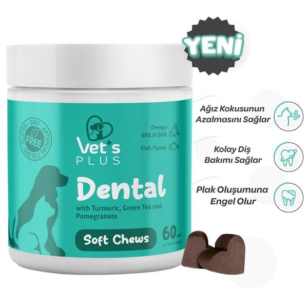 Vet's Plus Dental Kedi ve Köpekler İçin Diş Bakımı Çiğnenebilir Tablet (60'lı) - Kedi Vitaminleri