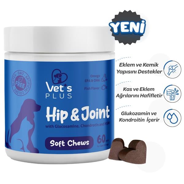 Vet's Plus Hip&Joint Kedi ve Köpekler İçin Eklem Destekleyici Çiğnenebilir Tablet (60'lı) - Kedi Vitaminleri