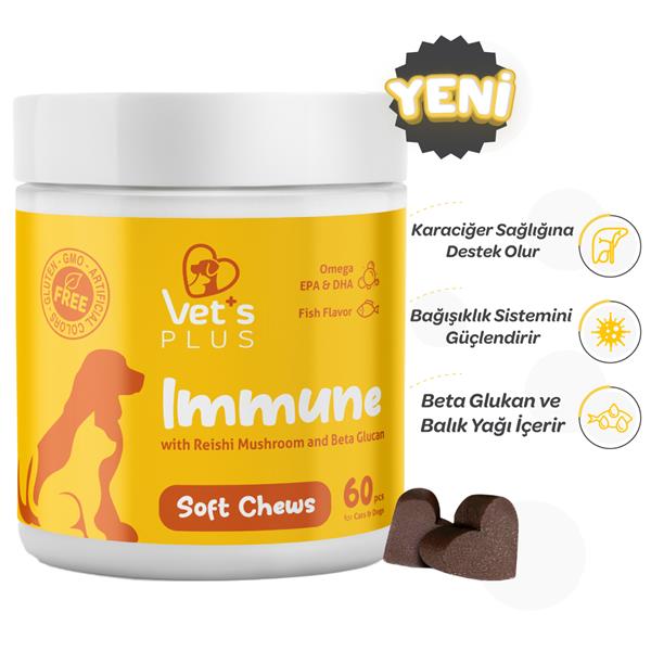 Vet's Plus Immune Kedi ve Köpekler İçin Bağışıklık Sistemi Destekleyici Çiğnenebilir Tablet (60'lı) - Kedi Vitaminleri