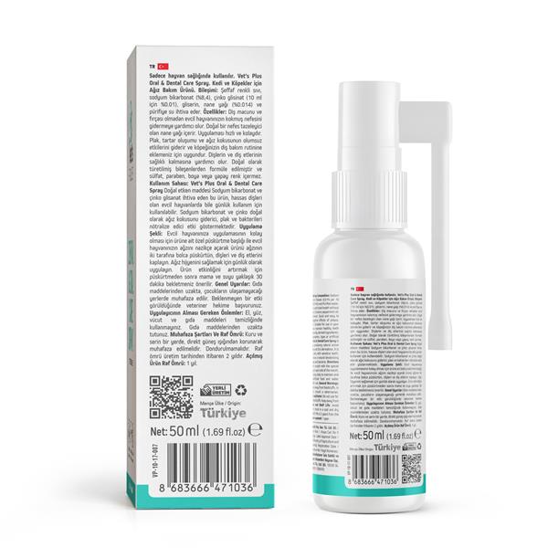 Vet's Plus Kedi ve Köpekler İçin Diş ve Ağız Bakım Spreyi 50ml - Temizlik Ürünleri