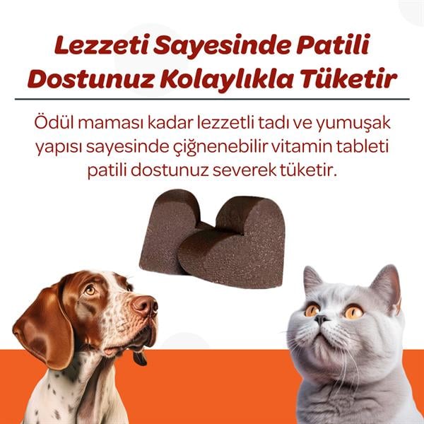 Vet's Plus Multi-Vitamin Kedi ve Köpekler İçin Spirulinalı Çiğnenebilir Tablet (60'lı) - Kedi Vitaminleri