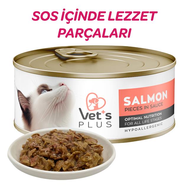 Vet's Plus Optimal Nutrition Somon Balıklı Tahılsız Kedi Konservesi 85gr - Kedi Konserveleri