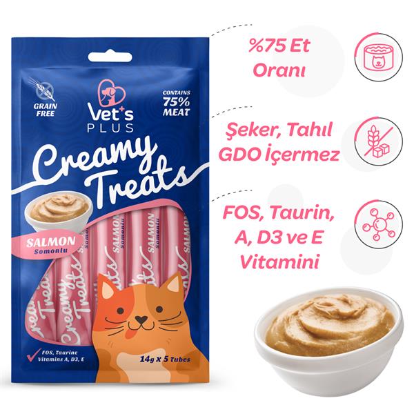 Vet's Plus Somonlu Krema Kedi Ödül Maması 14gr (5'li) - Kremalar