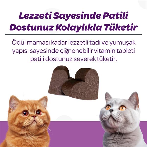 Vet's Plus Sterilised Kısırlaştırılmış Kediler İçin Yaban Mersinli Çiğnenebilir Tablet (60'lı) - Kedi Vitaminleri