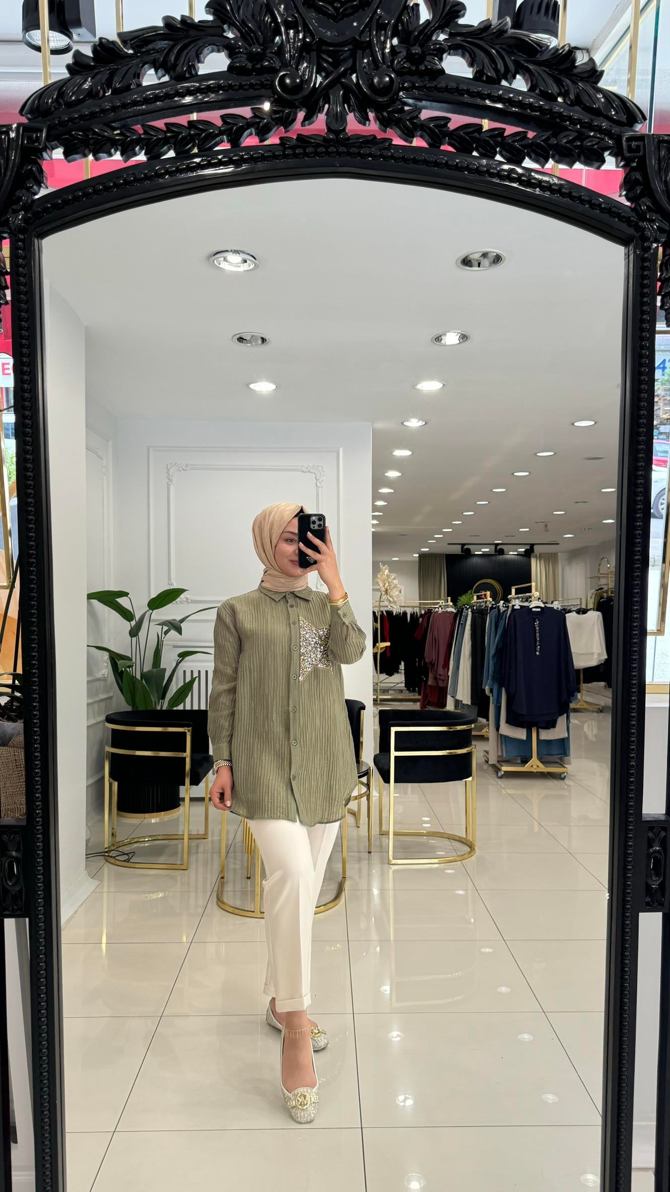 10646 Yıldız gömlek tunik-HAKİ