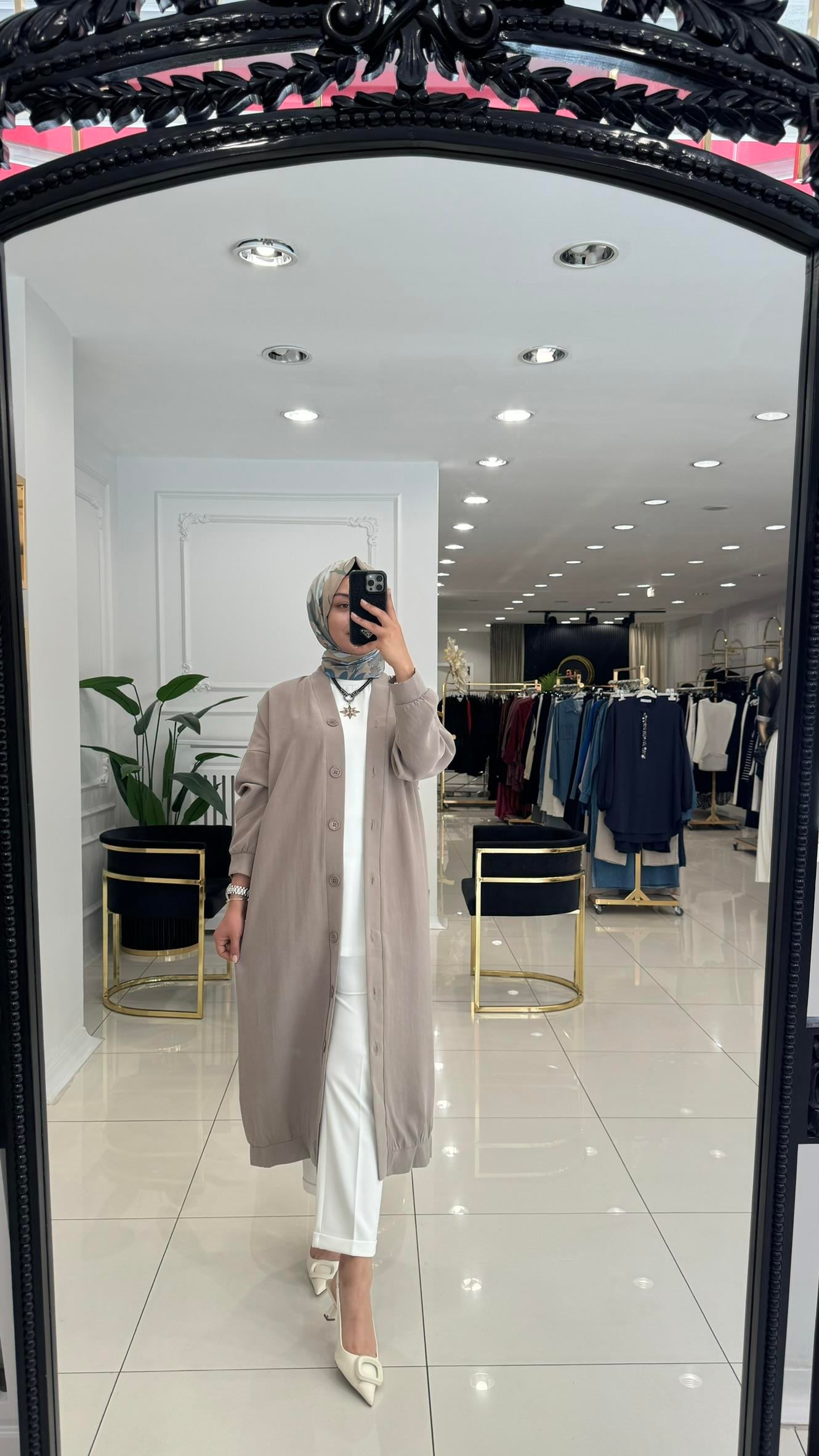 10681 Önden düğmeli tensel qupra kap-VİZON