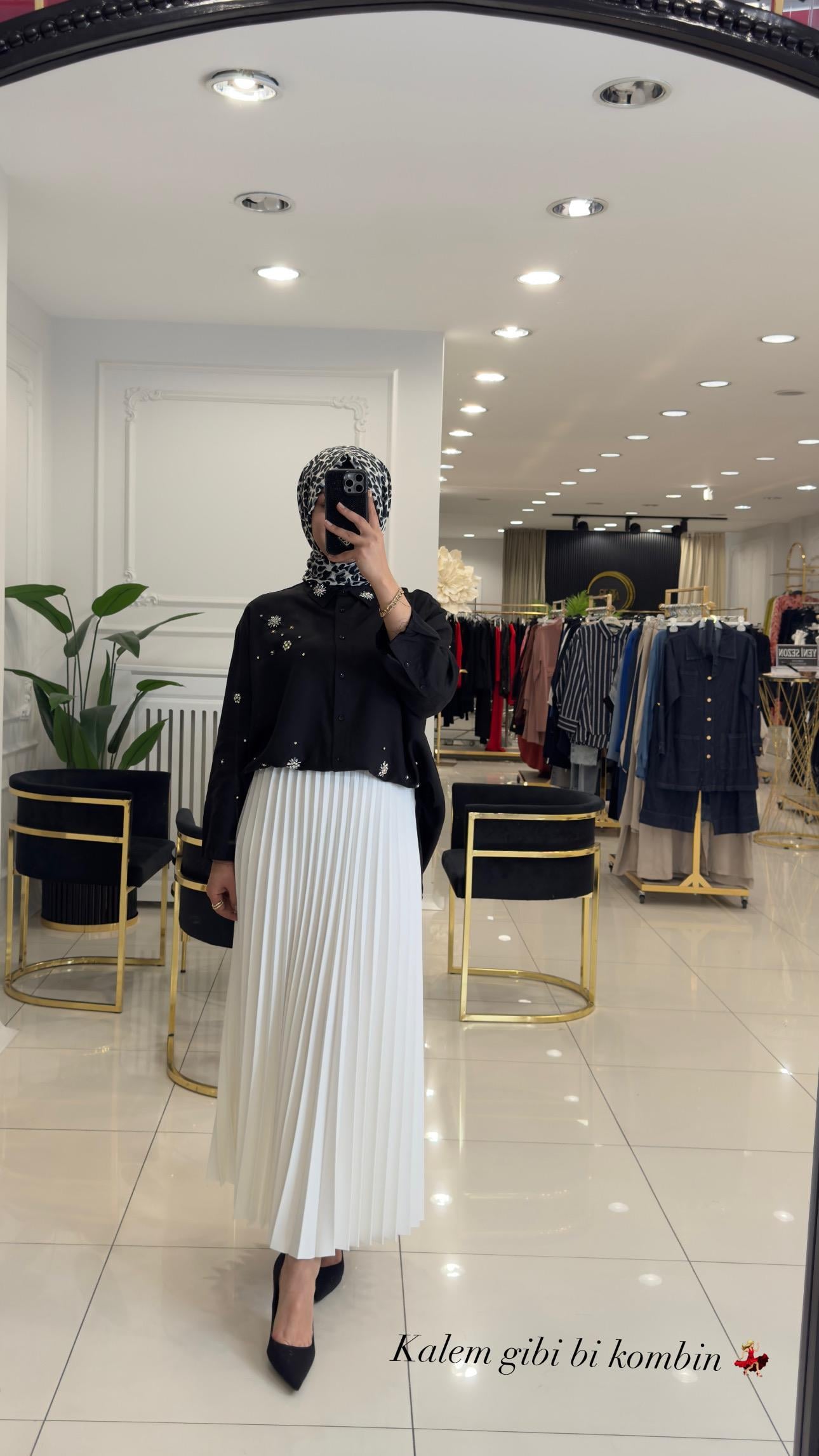 18232 Pliseli krep etek-EKRU