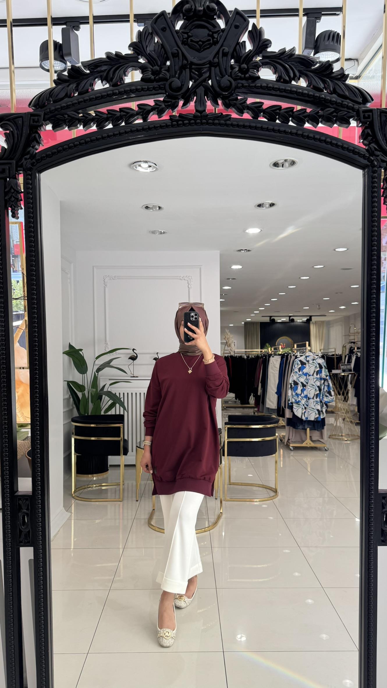 30644 Basic kısa tunik-BORDO