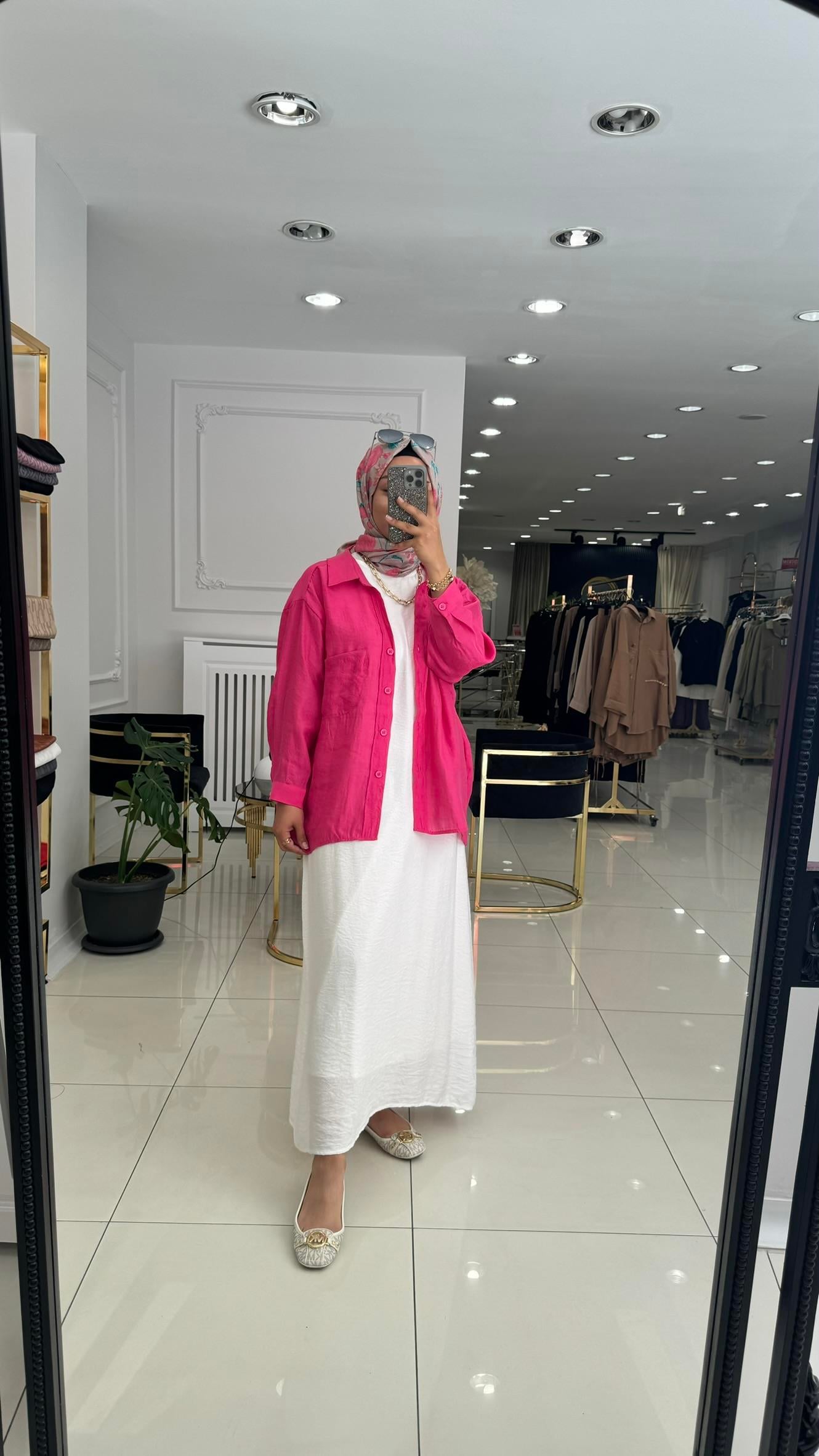 4612 Düşük omuzlu oversize gömlek-FUŞYA