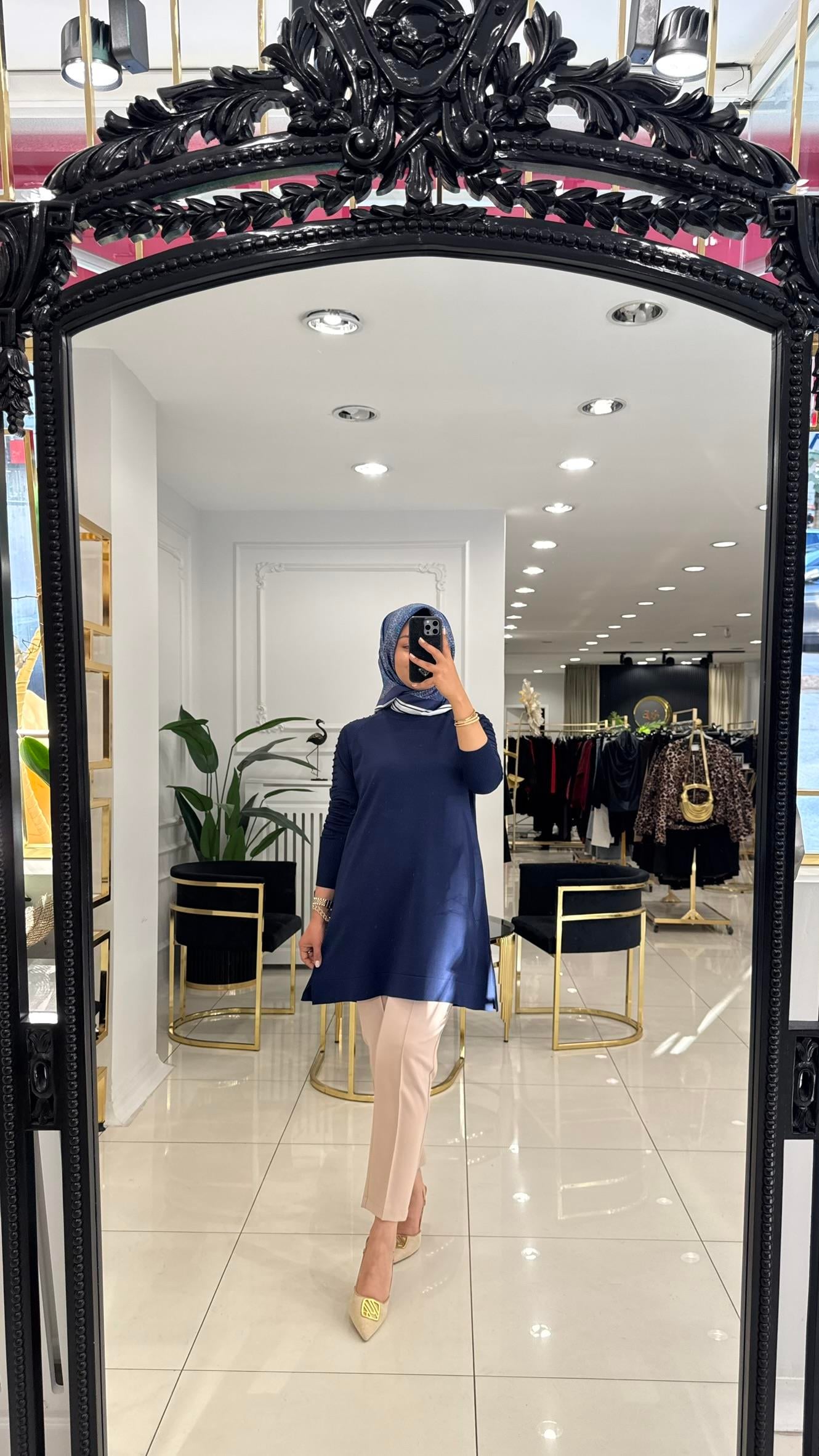 5035 Kol tırtıklı triko tunik-LACİVERT