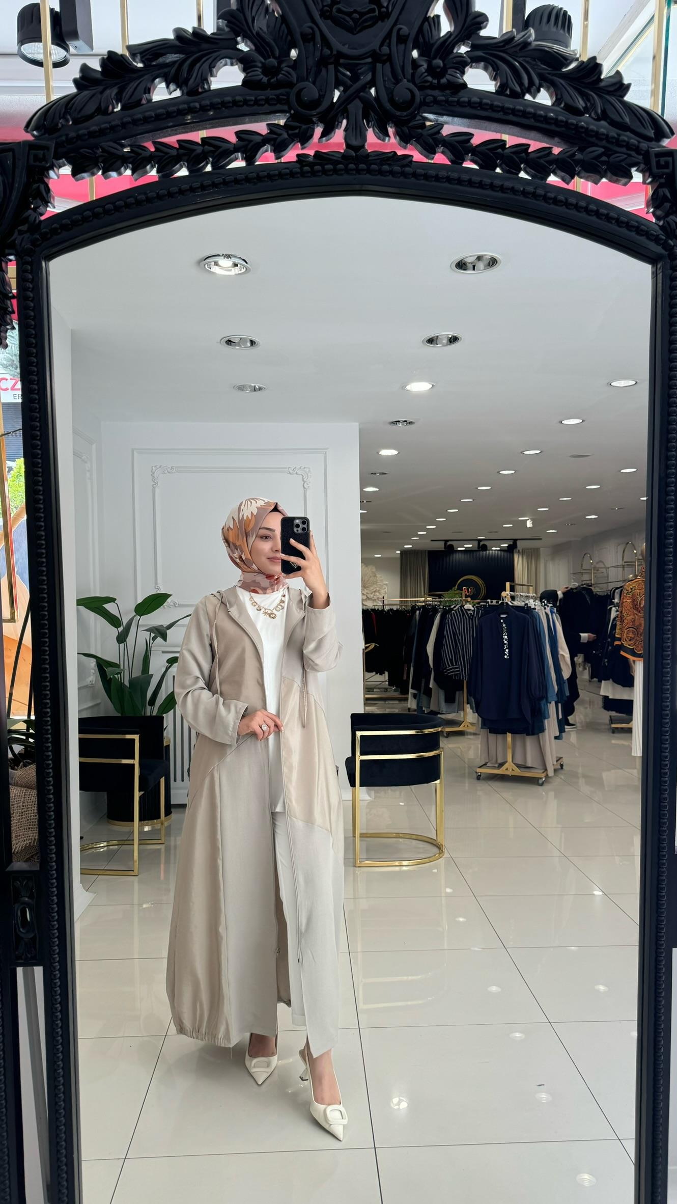 506 Hira fermuarlı kapişonlu ferace-TAŞ