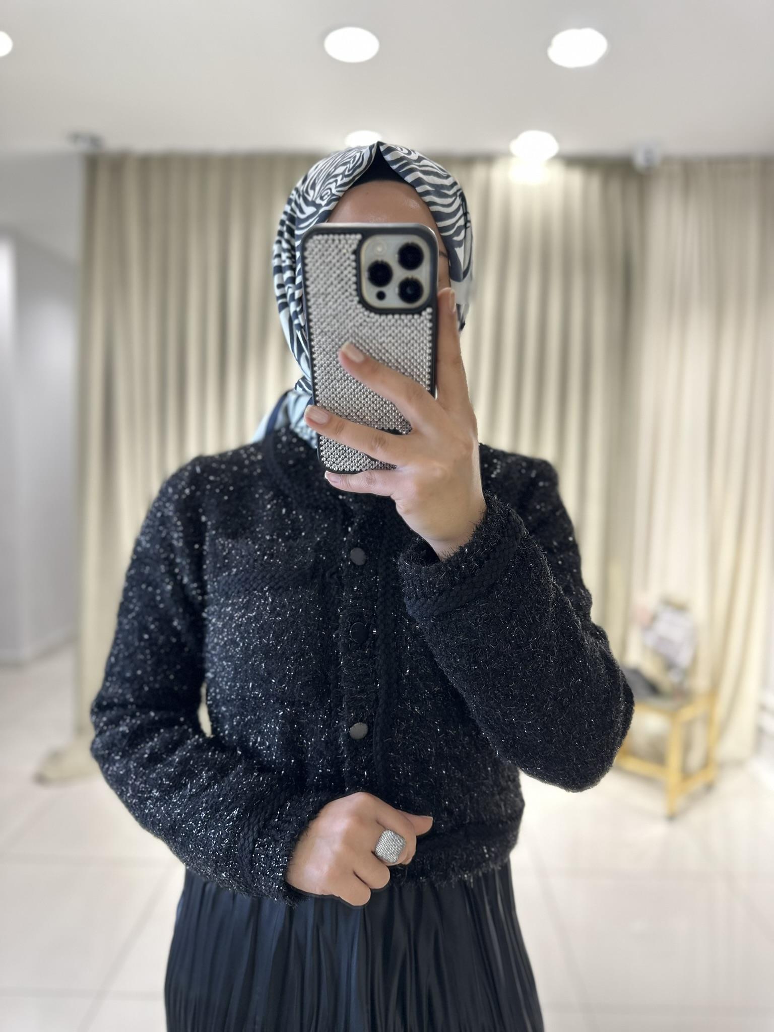 60205 Parlak kırçıllı hırka  SİYAH