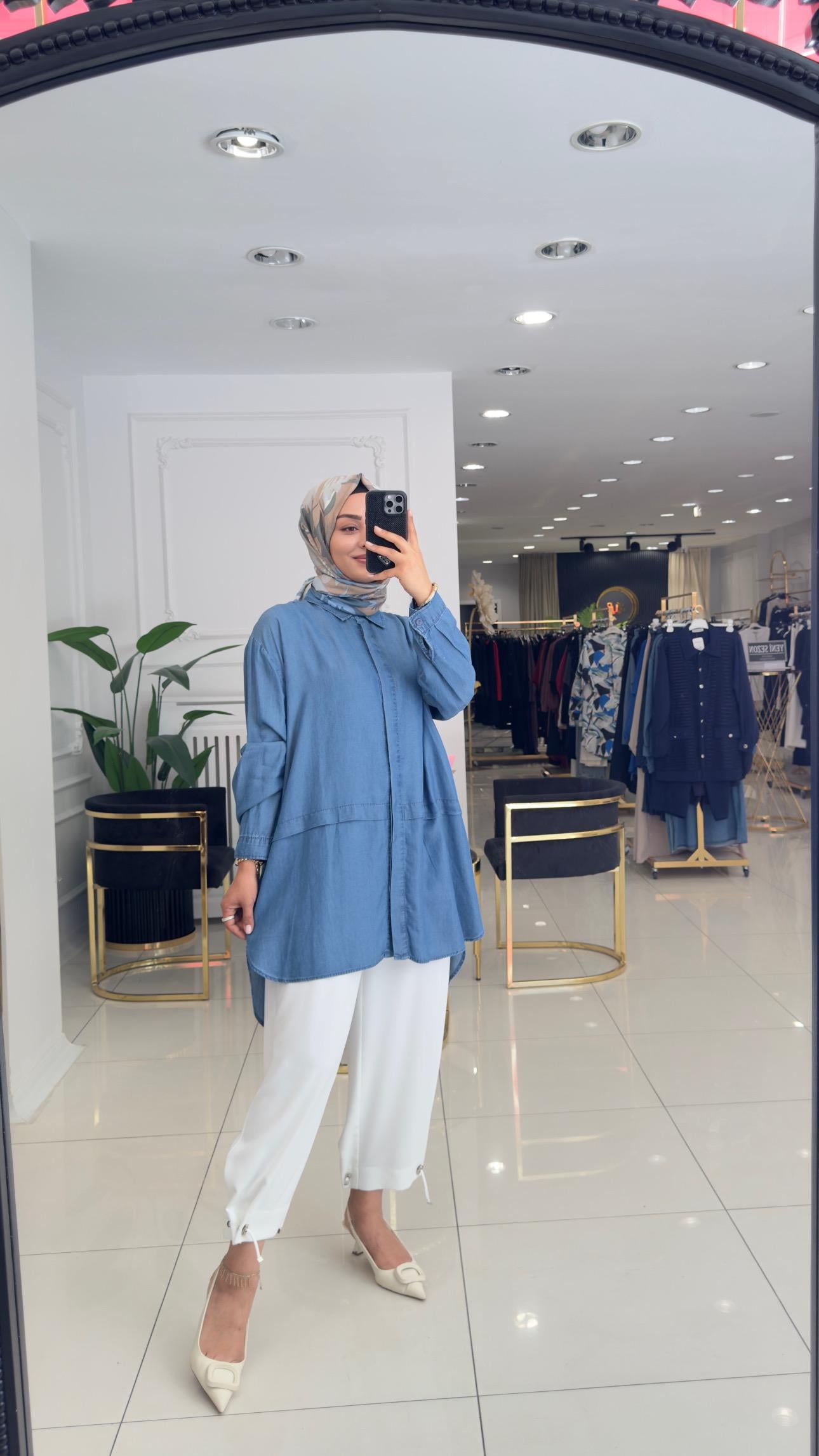 7280 Sina tensel gömlek kap-Açık Mavi