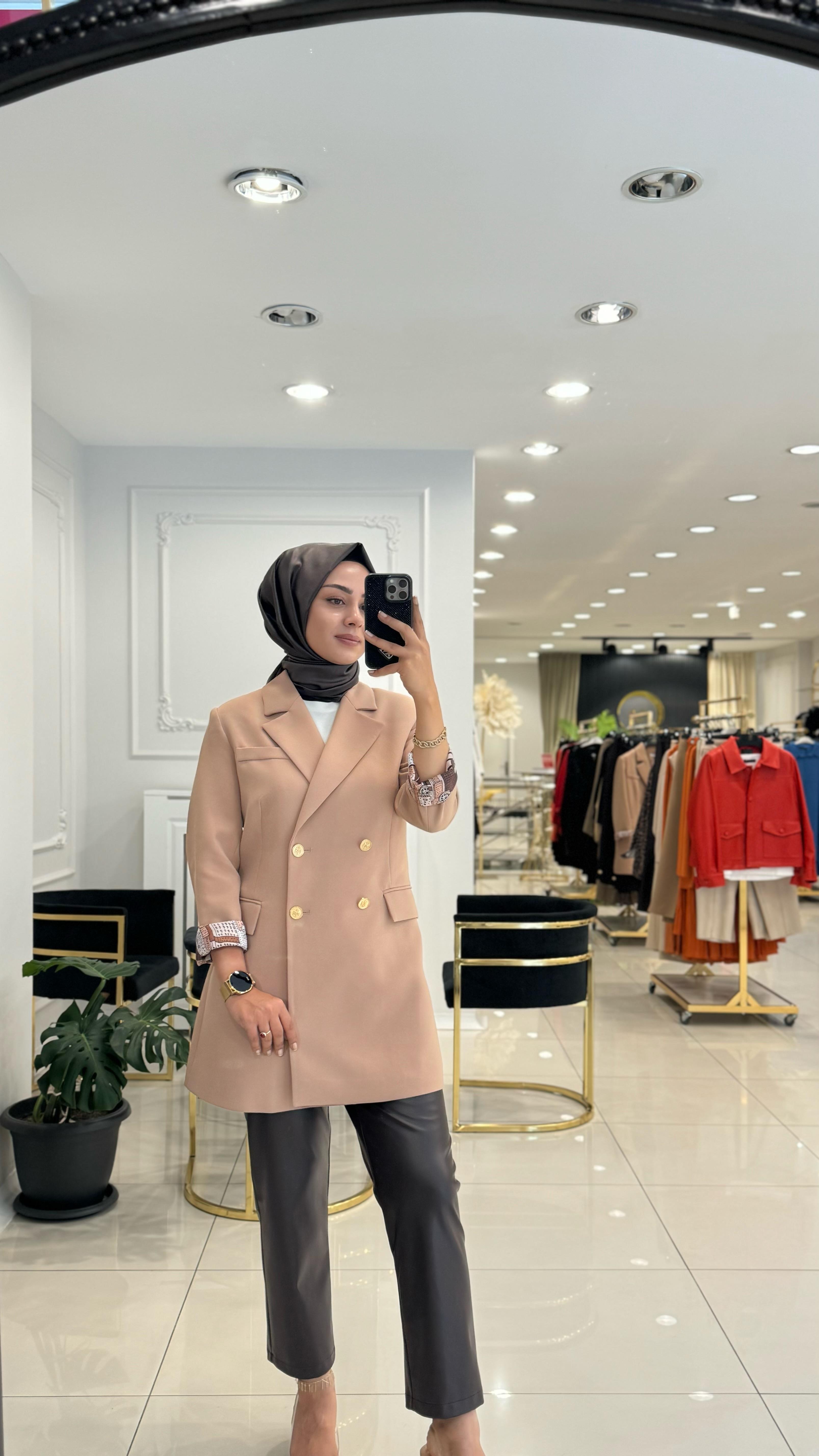 SZ-5402 Tek düğmeli deri pantolon-Kahverengi