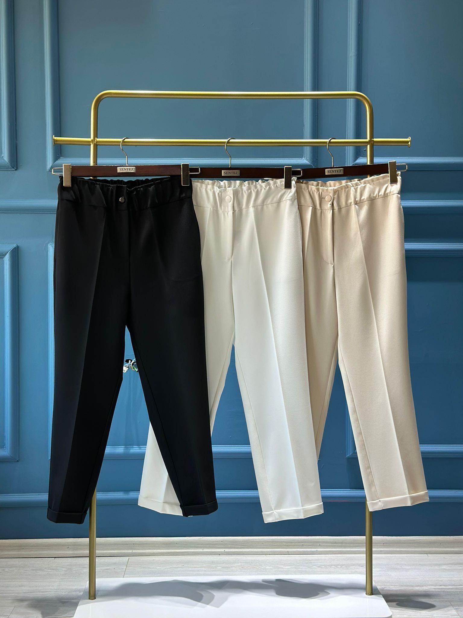 SZ-5514 Beli lastikli ince duble paça  KREM