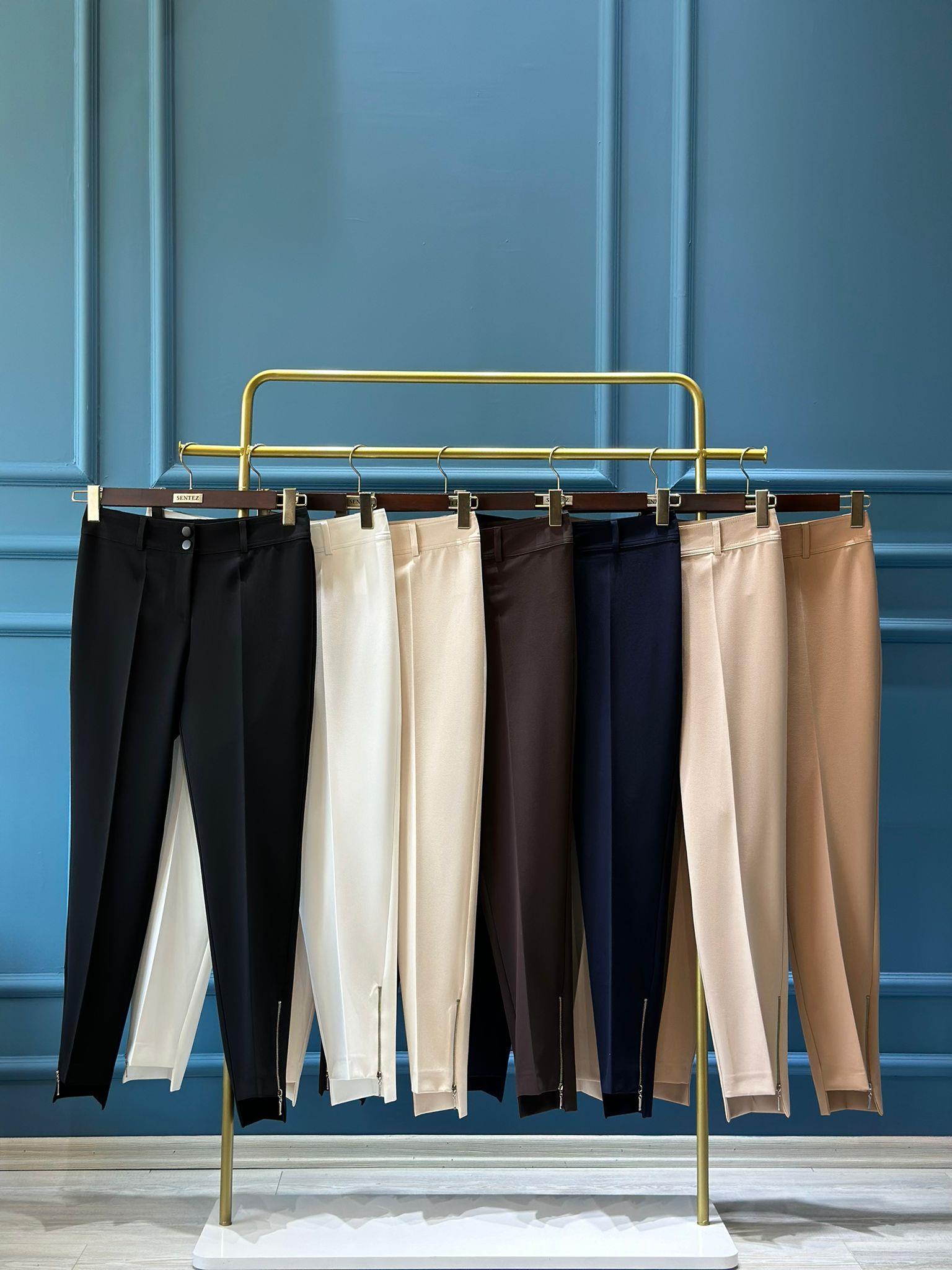 SZ-5535 Paçası fermuarlı classic pantolon  KREM