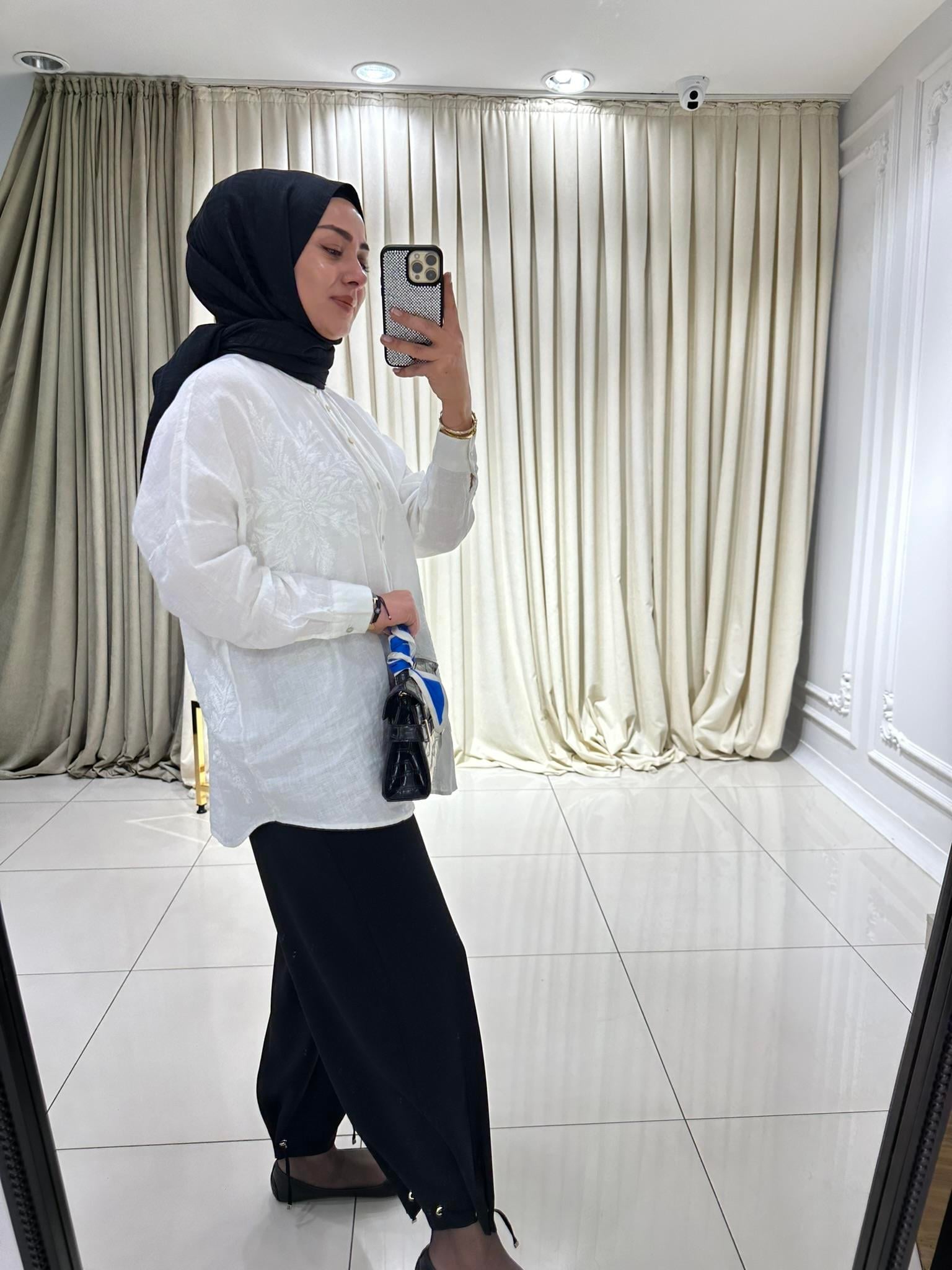 SZ-5551 Paçası kapsüllü şalvar pantolon  SİYAH