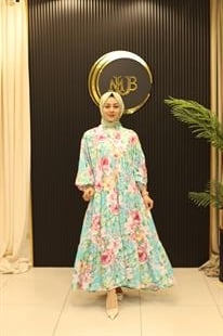 566 Bahar kloş elbise-MAVİ