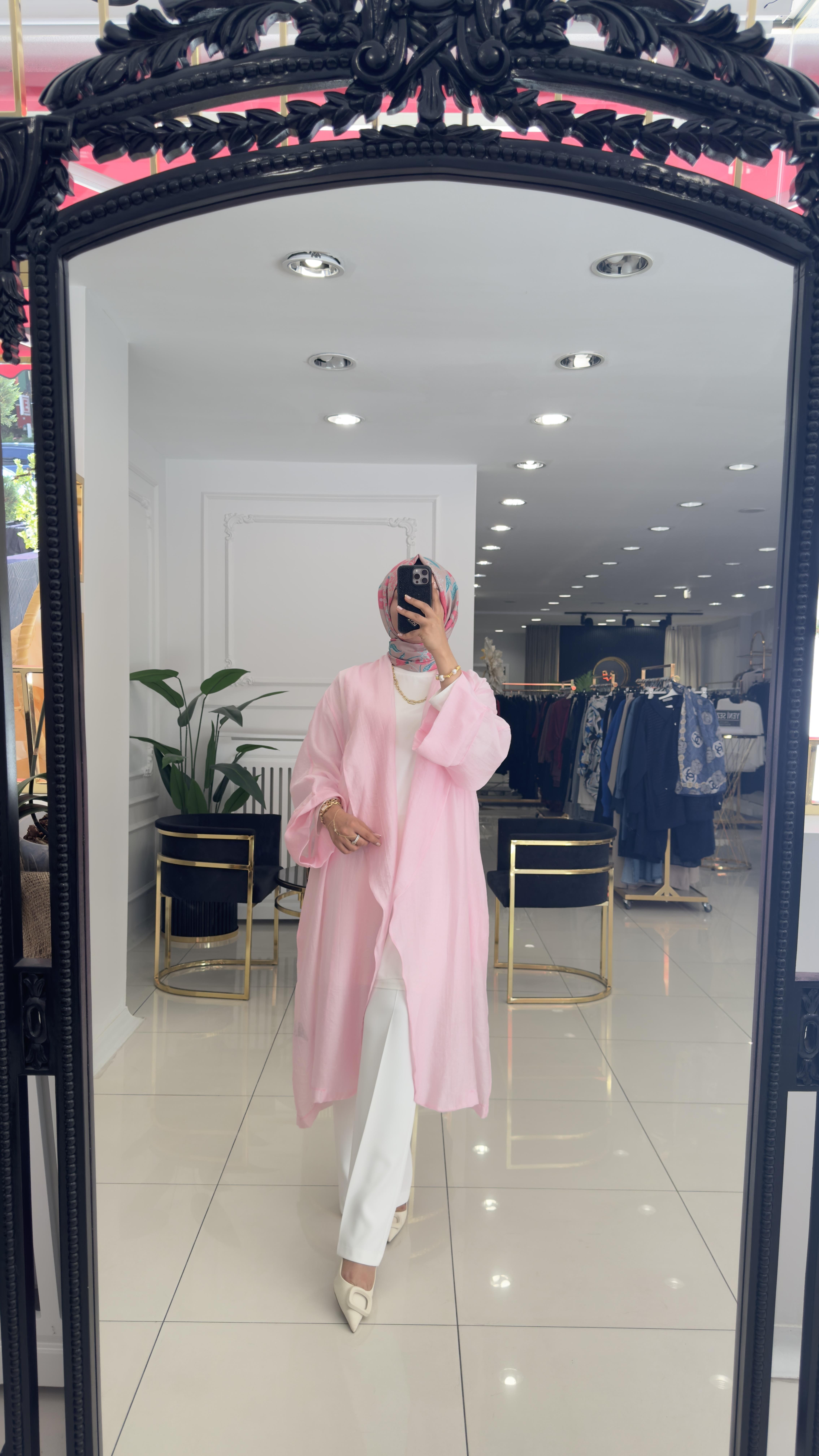 001 Melina ipek organze kimono-PEMBE