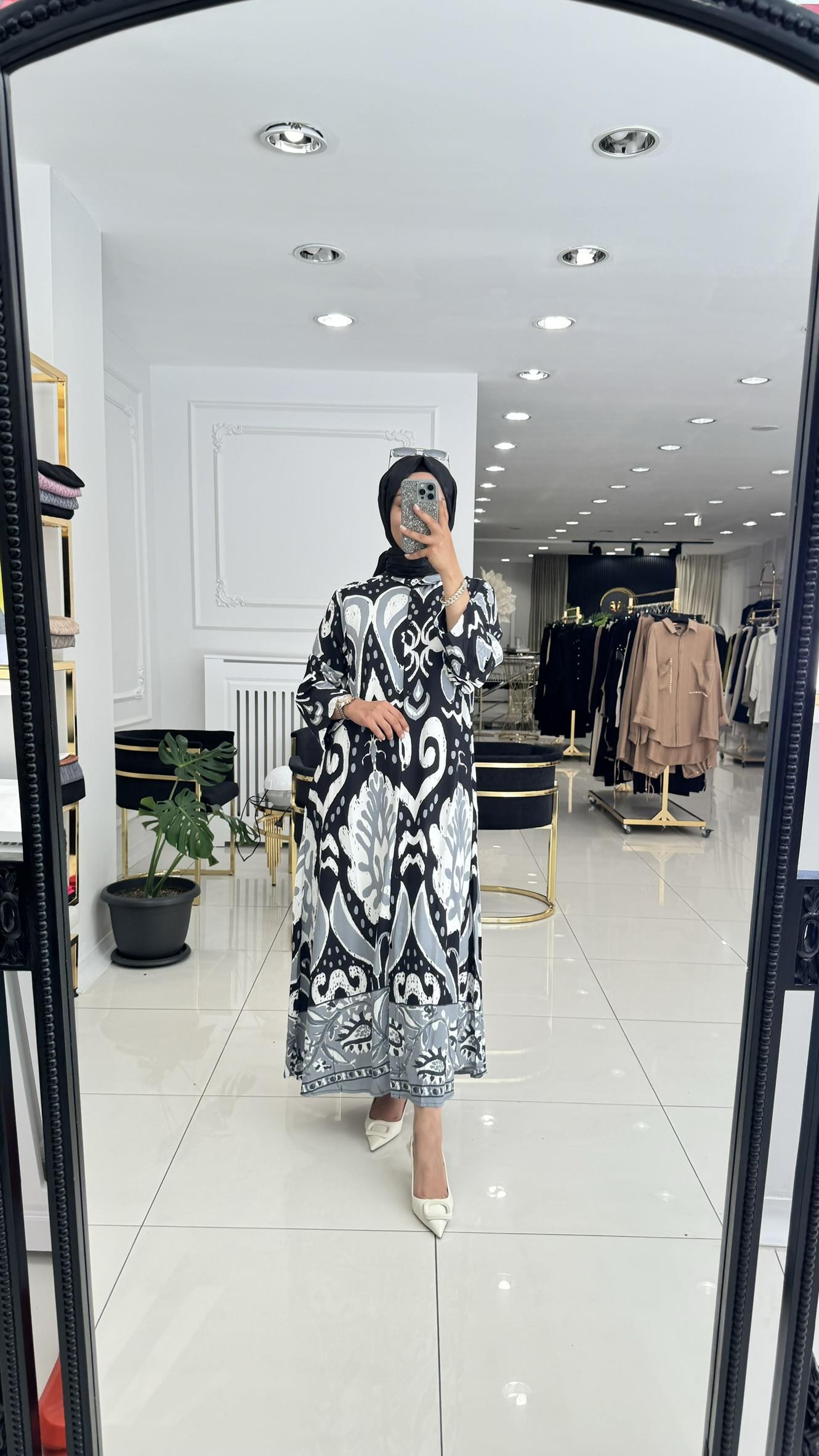 001 Otantik gömlek elbise-GRİ