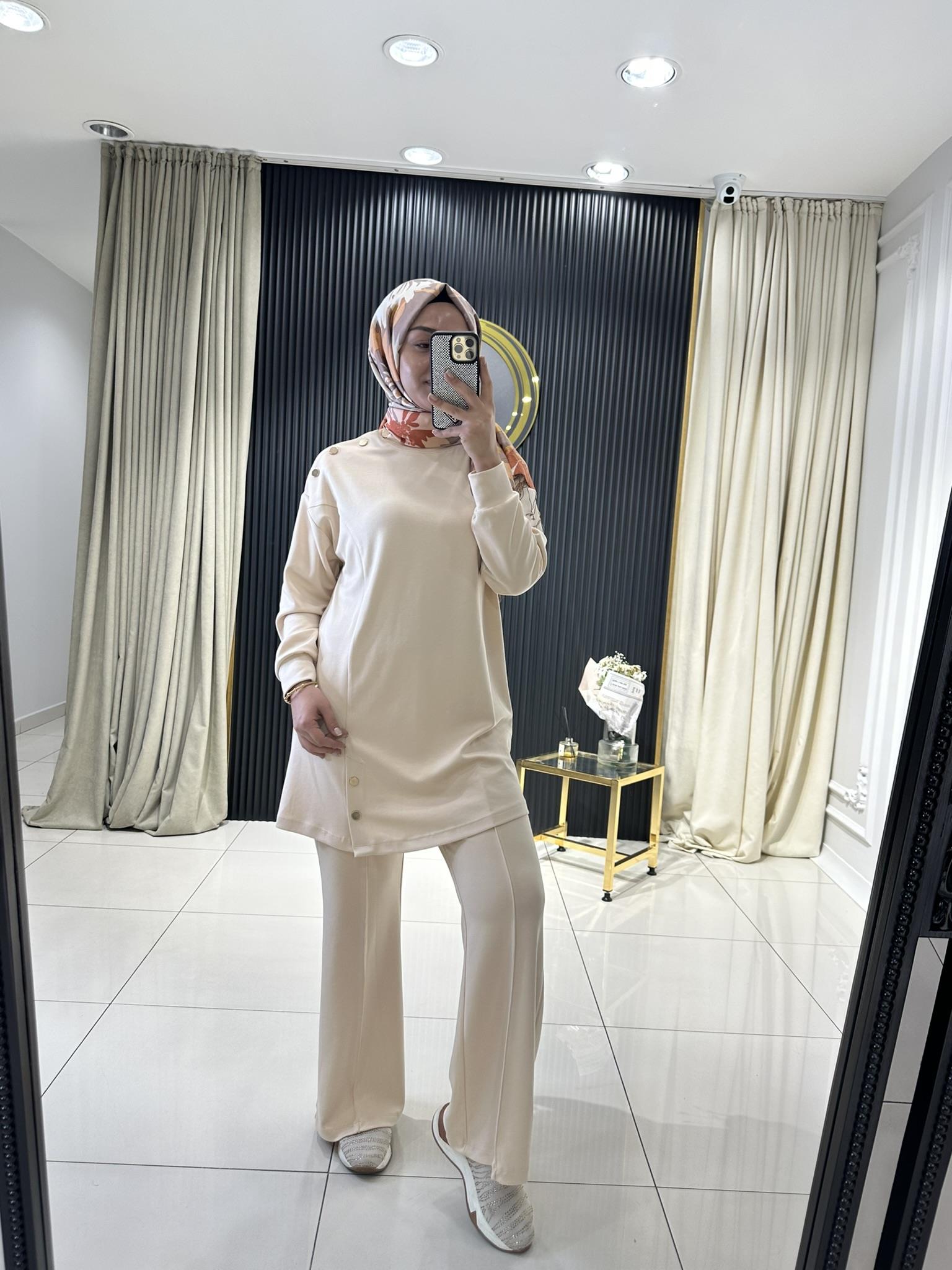 02-1972 Çıtçıt detaylı eşofman takımı   BEJ