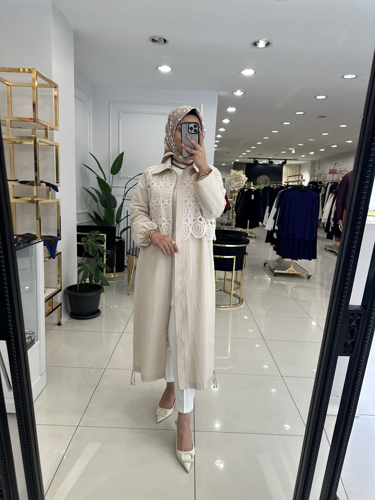 04-1405 Dantel giydirmeli fermuarlı kap   BEJ