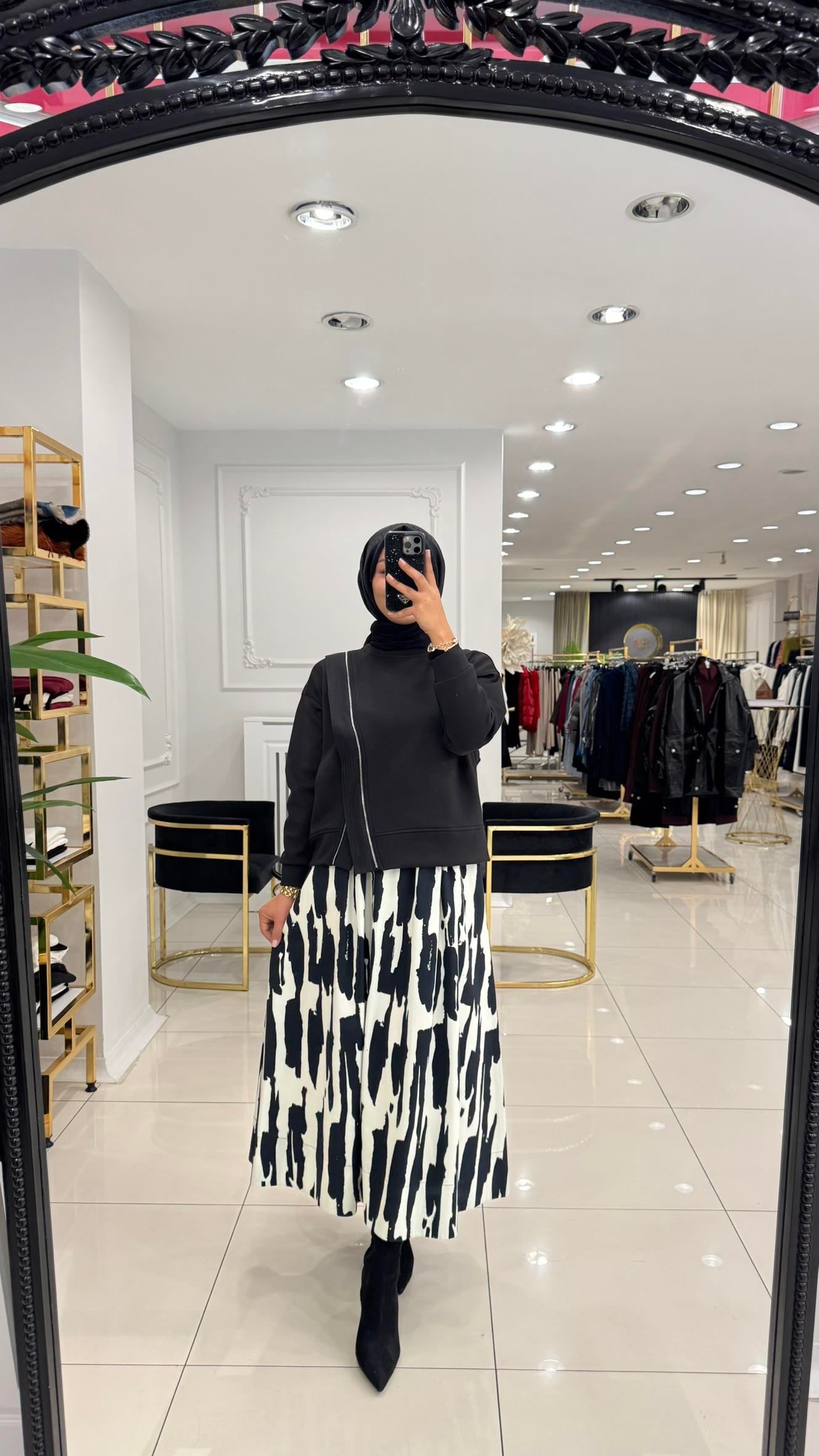 0687 Fermuarlı tasarım bluz-SİYAH