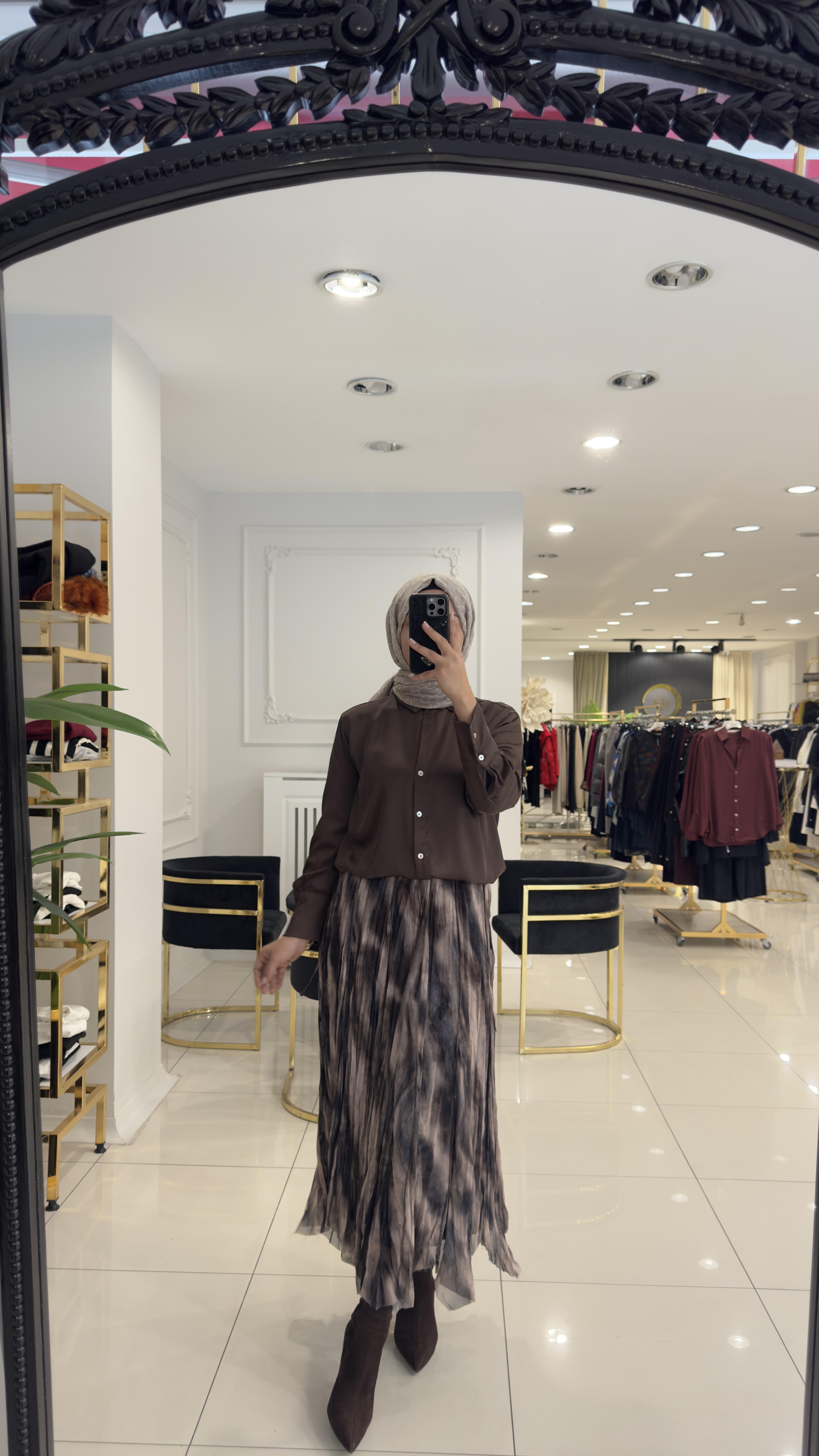 101 Saten sedef gömlek-ACI KAHVE