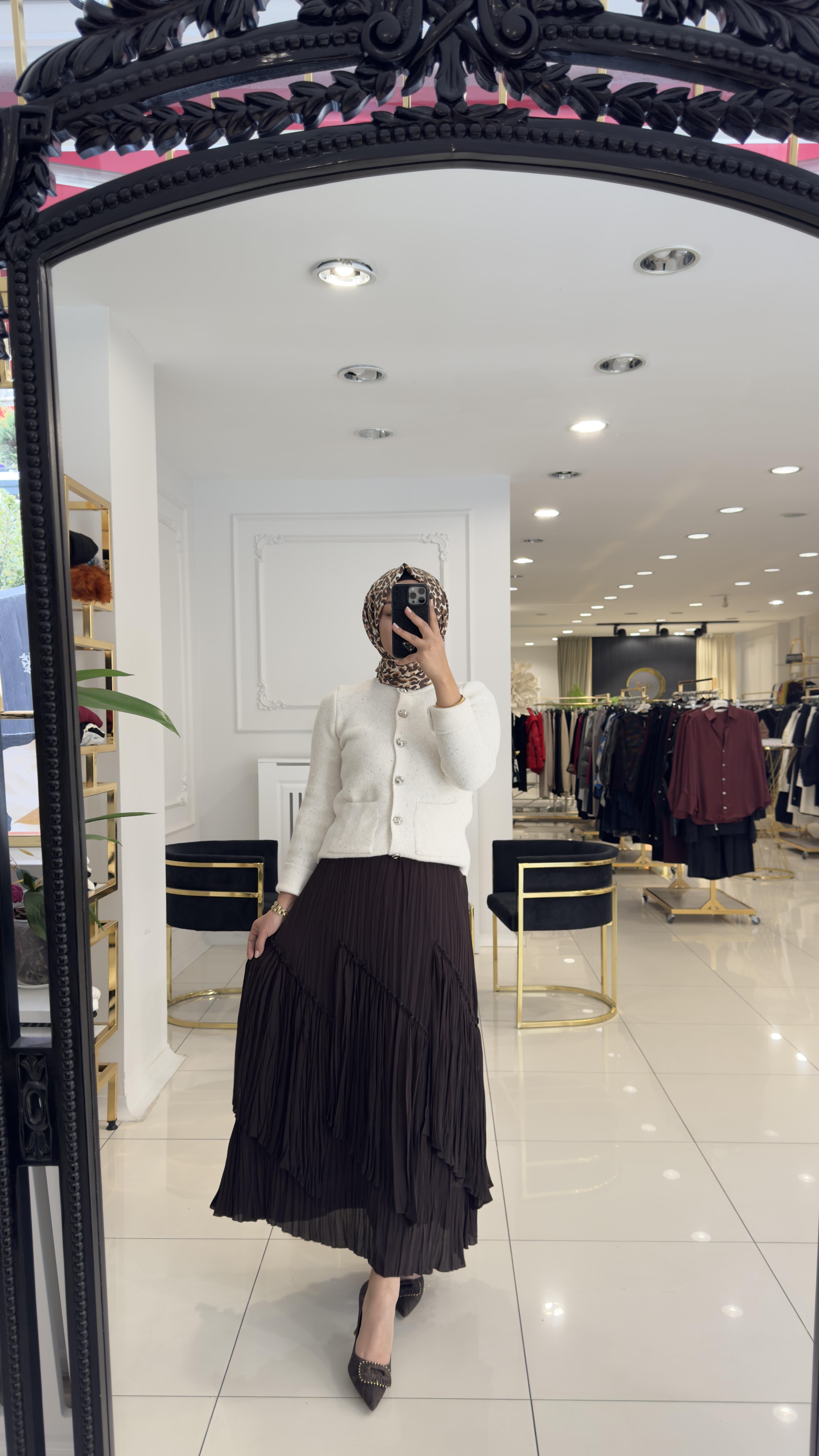 1010 Parlak triko hırka-BEJ