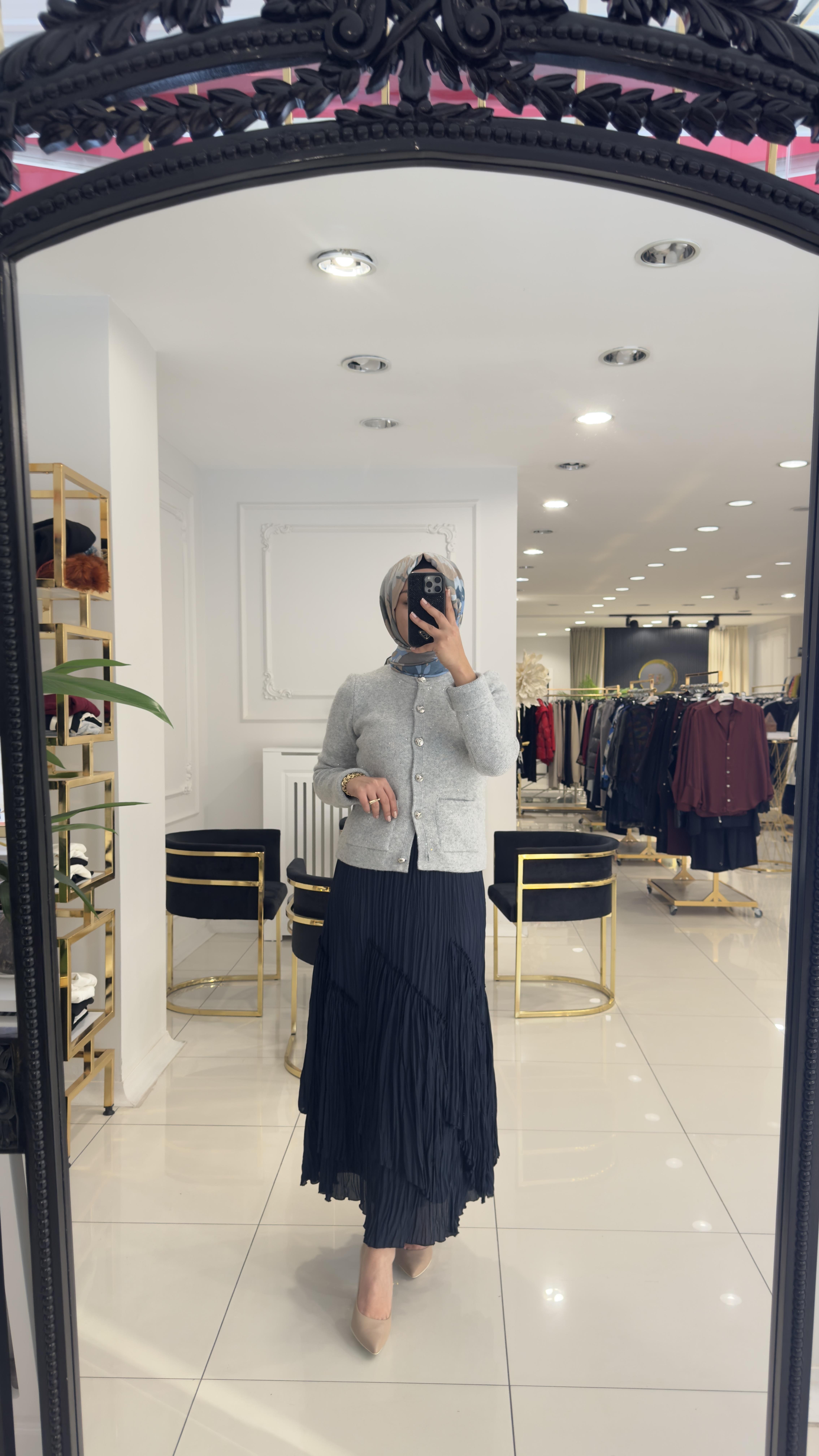 1010 Parlak triko hırka-GRİ