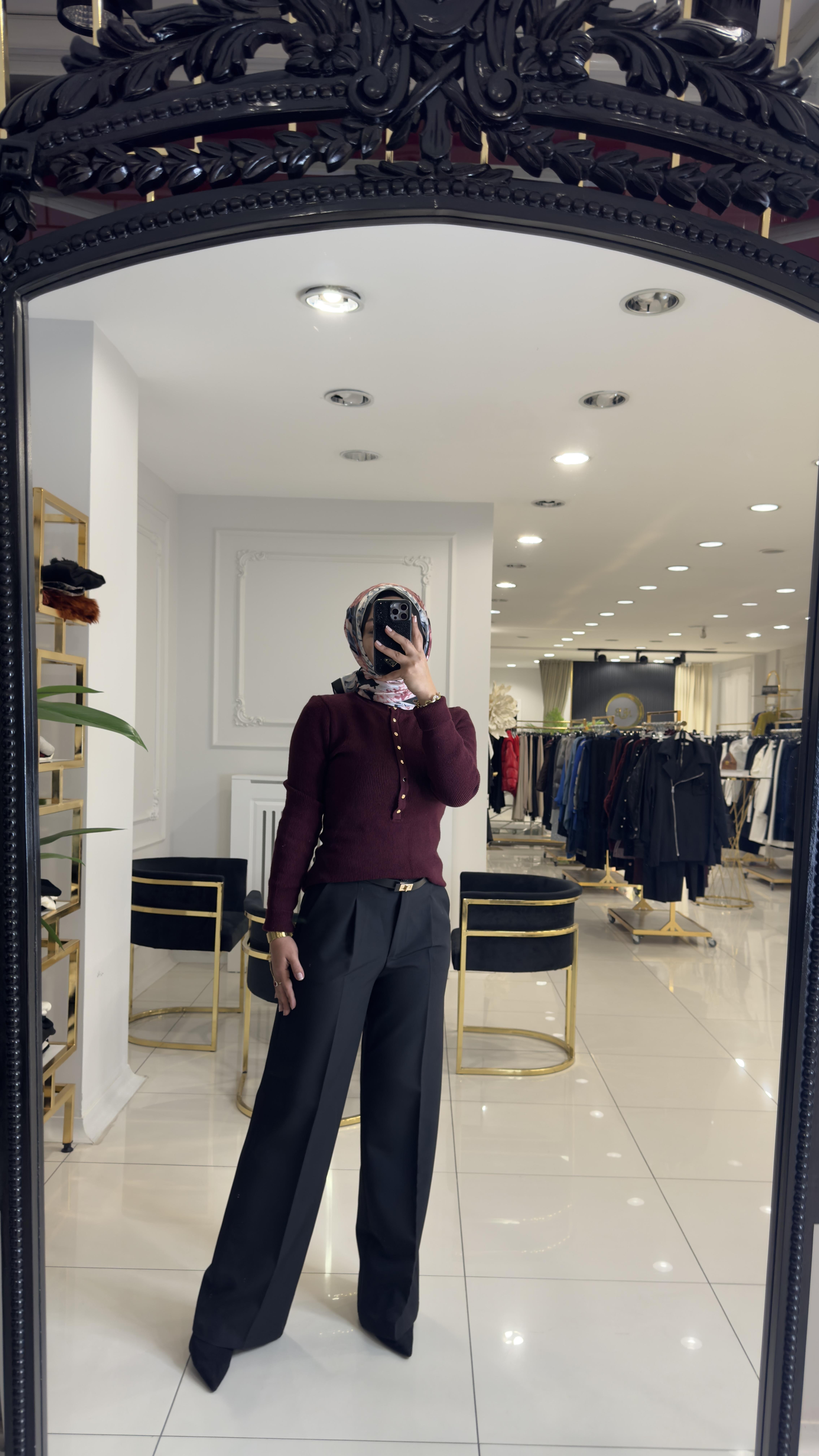 1011 Önü çıtçıtlı triko fitilli bluz-BORDO