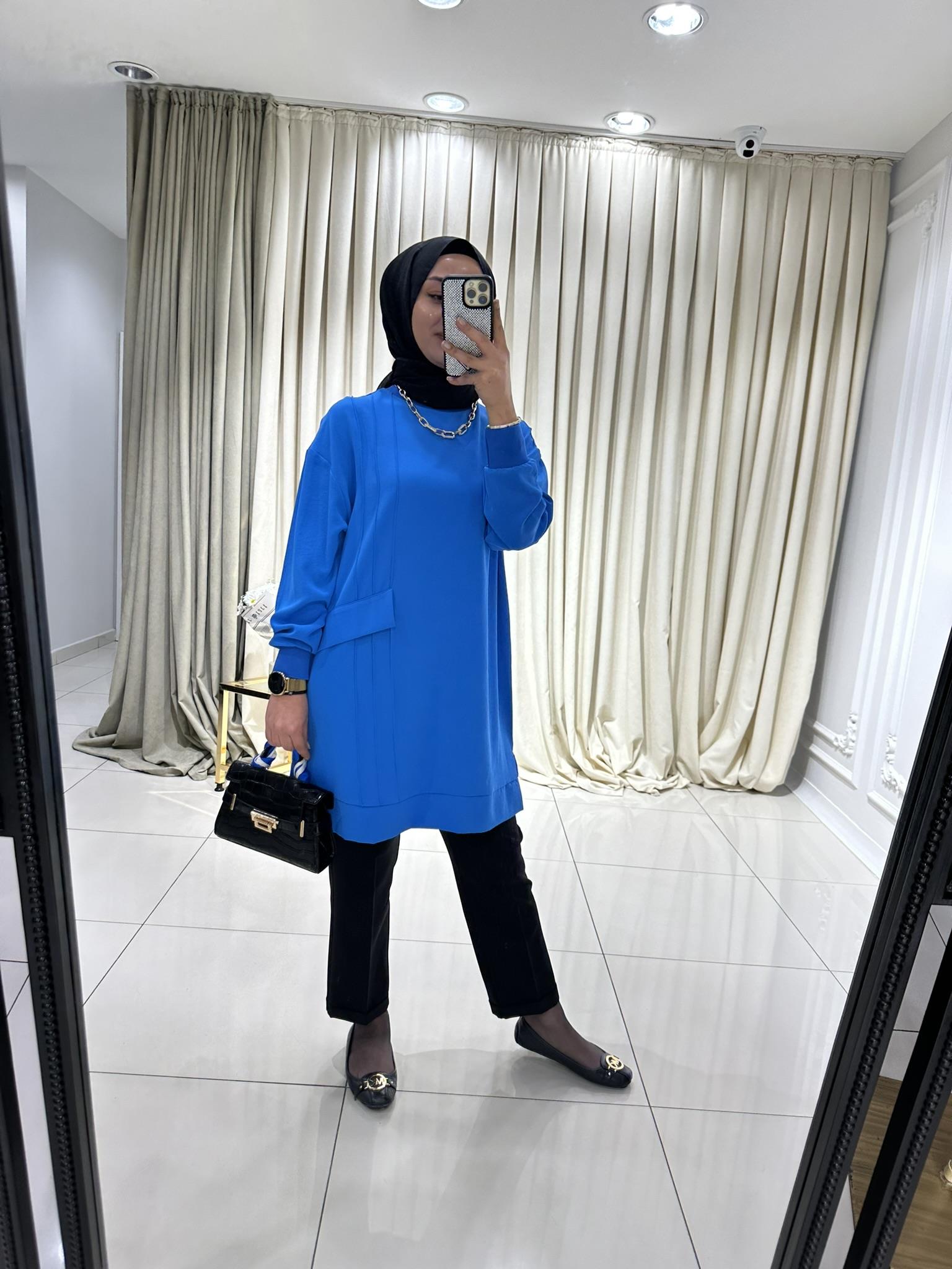 10423 Önden biyeli tunik  MAVİ