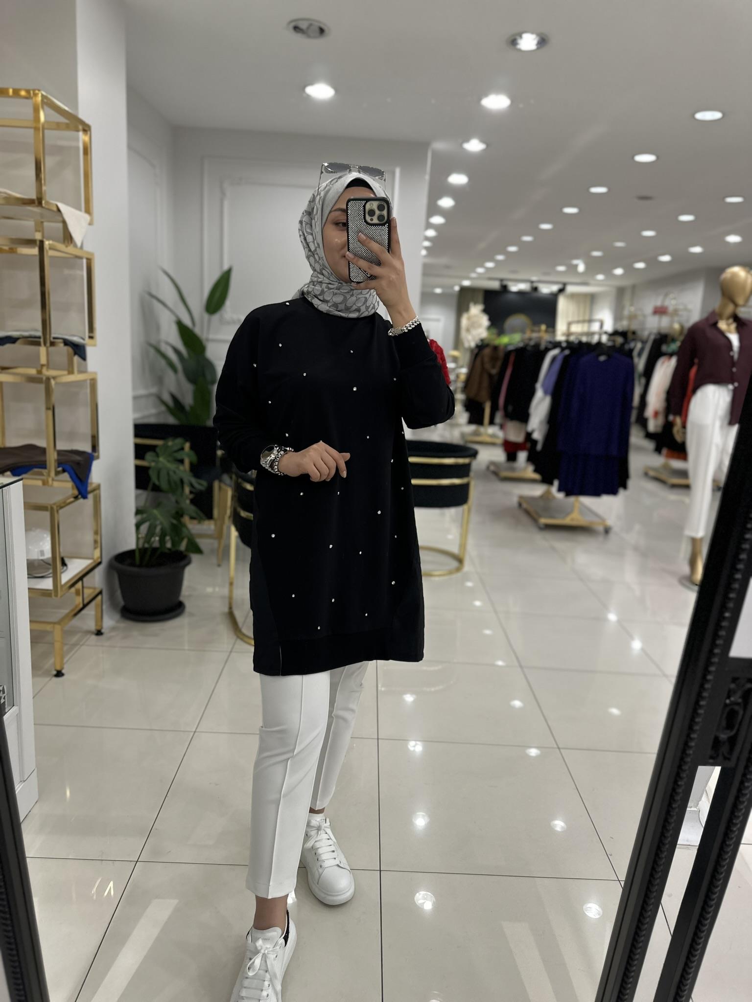 10427 Taşlı şık tunik   SİYAH