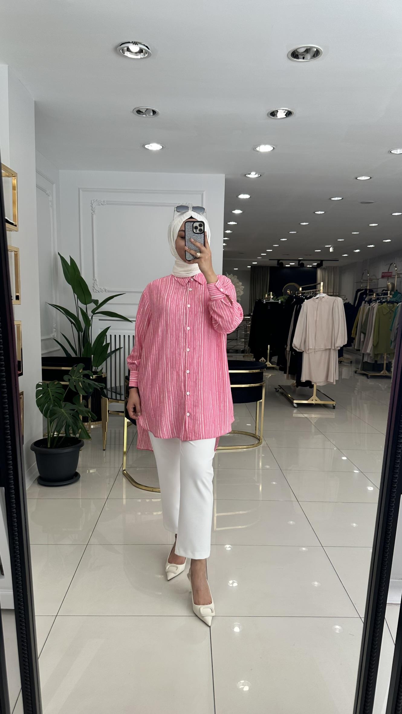 10514 Çizgili gül gömlek