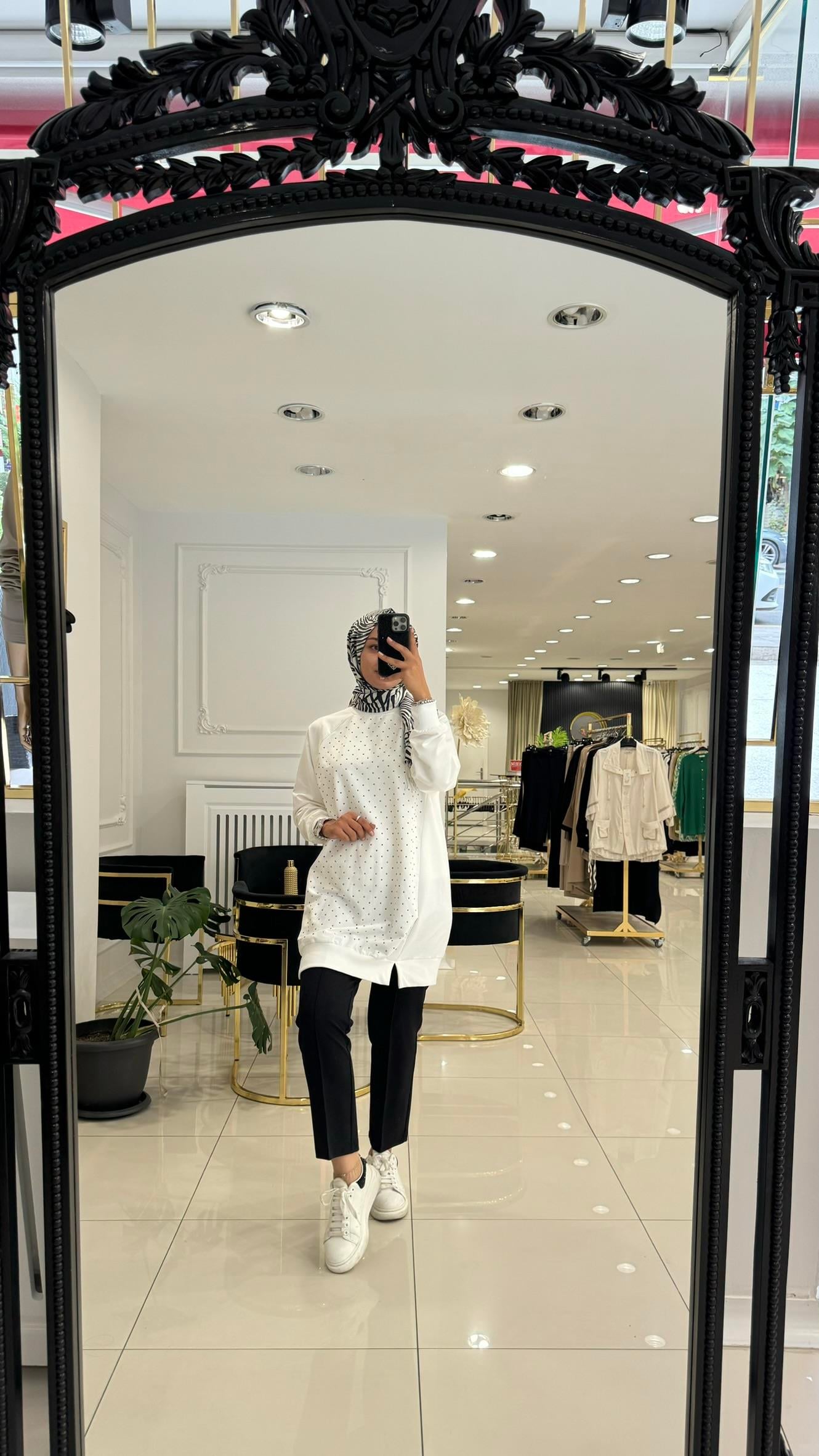 10565 Taşlı şık tunik-BEYAZ