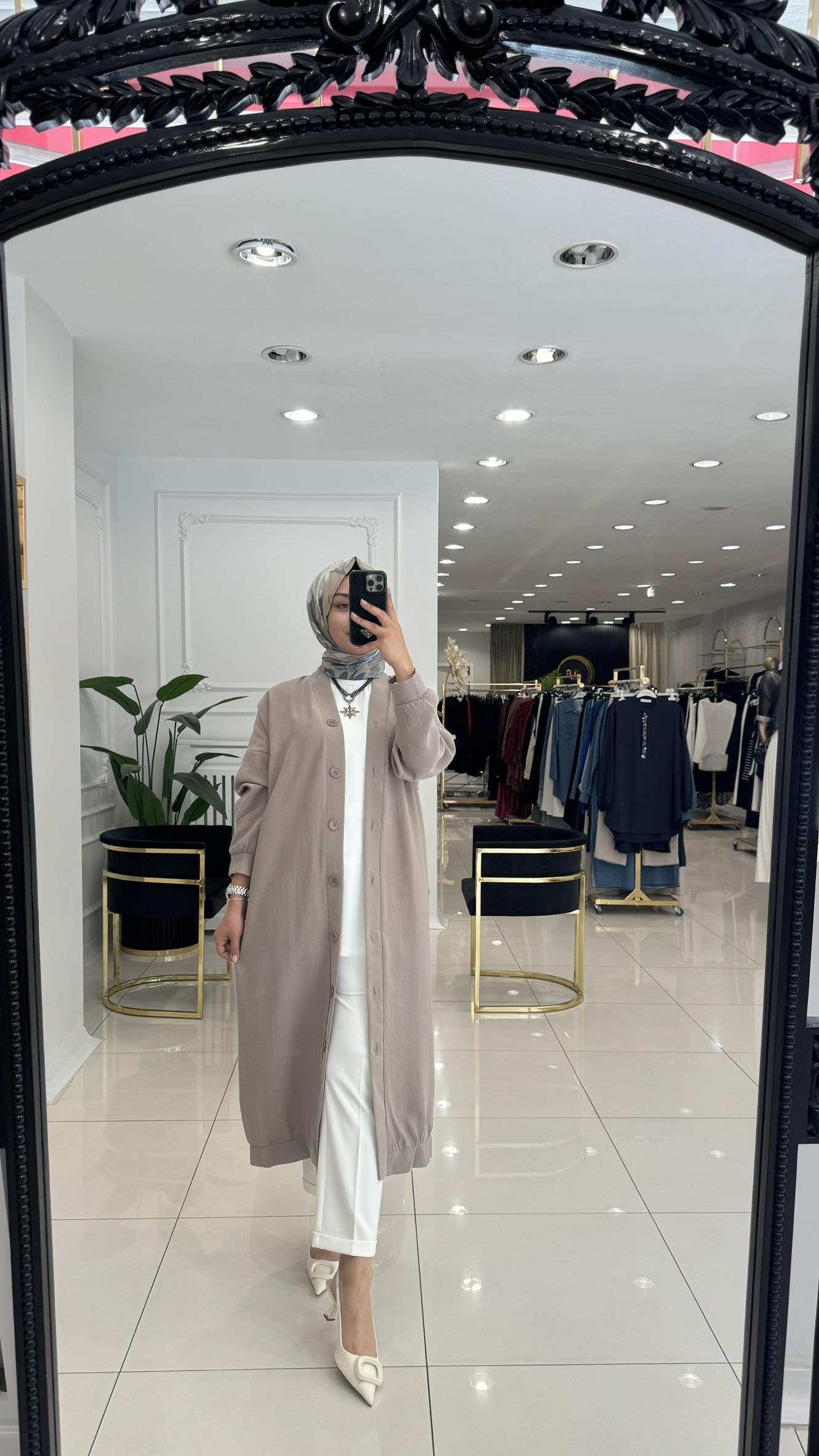 10681 Önden düğmeli tensel qupra kap-VİZON