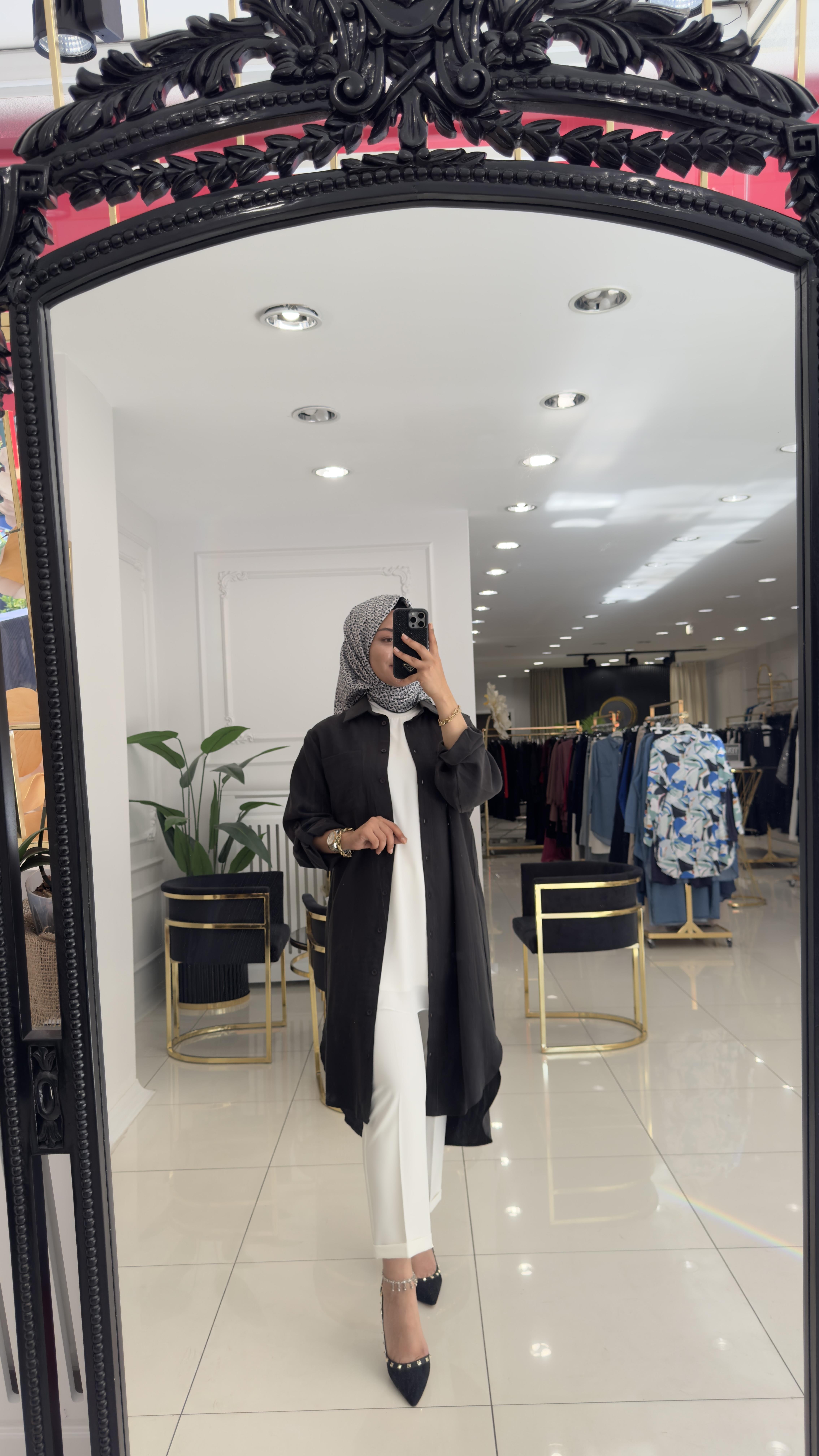 10685 Tensel lale tunik-SİYAH