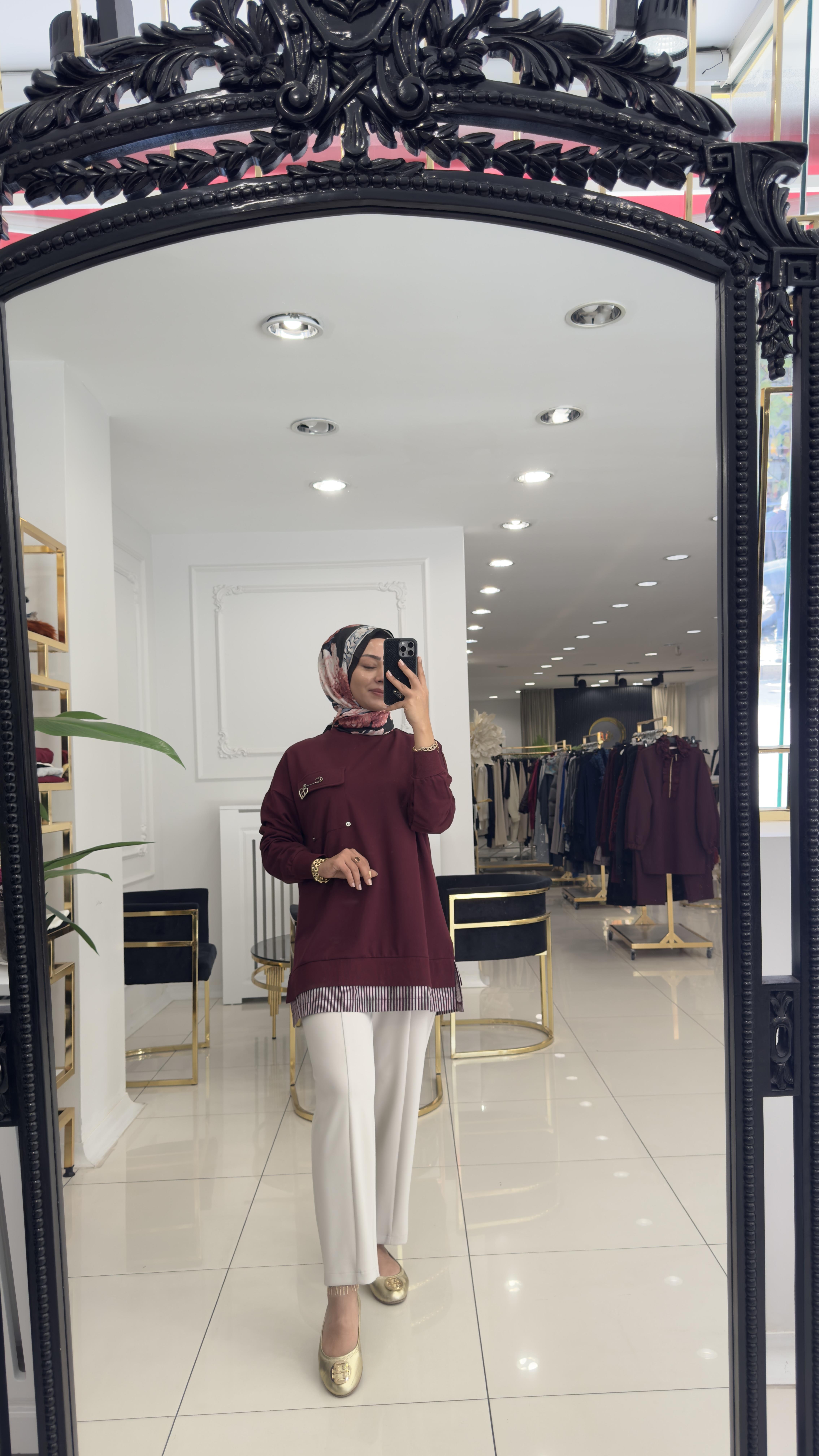 10720 İğne broşlu tunik-BORDO