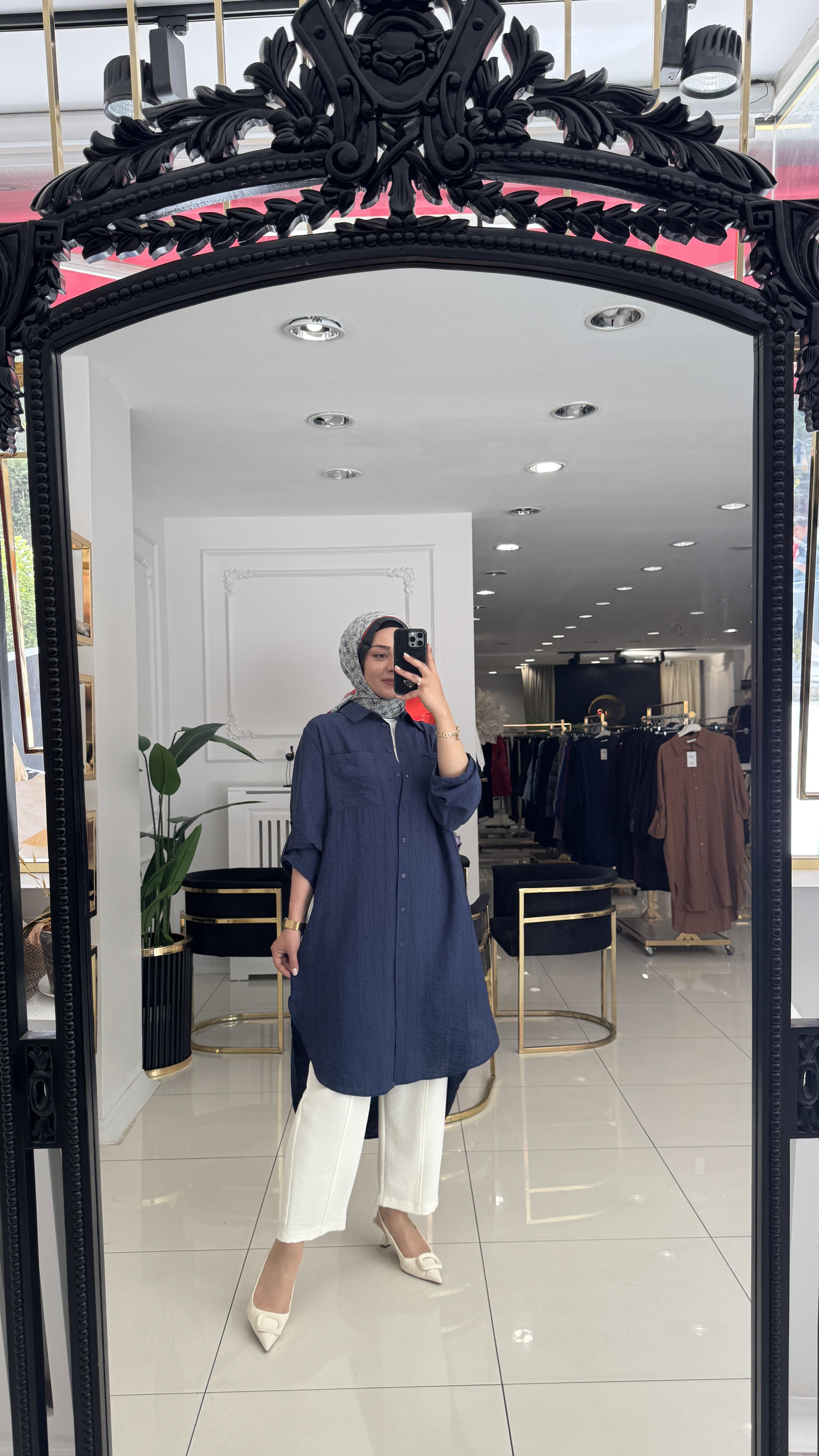 10796 Mina desenli tunik-LACİVERT