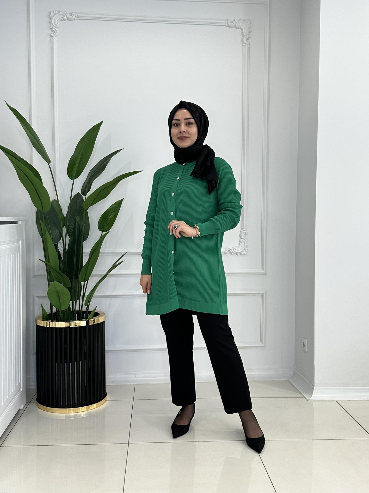 1100 Fitilli düğmeli hırka  YEŞİL