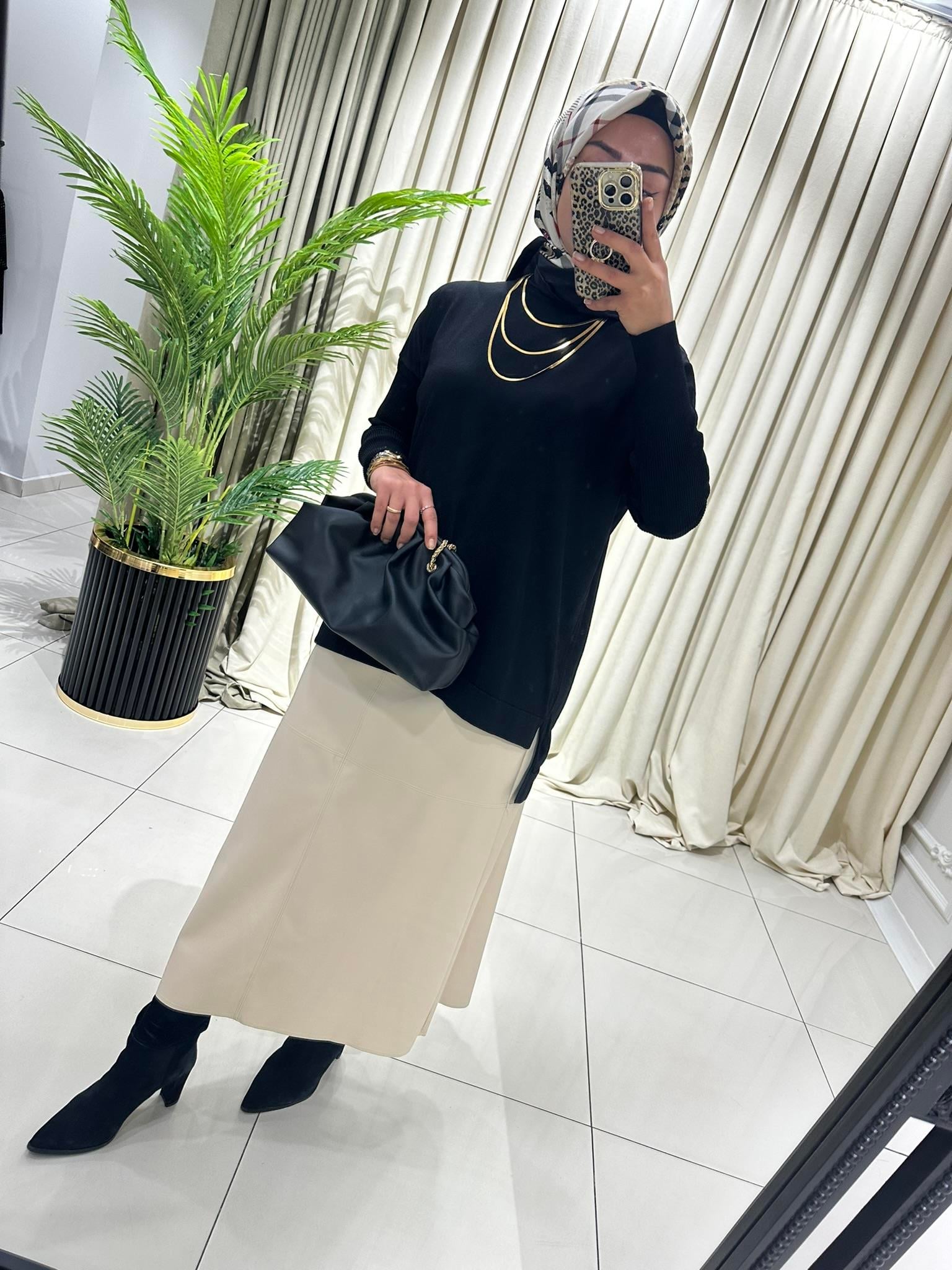 116 BİSİKLET YAKA TUNİK    SİYAH