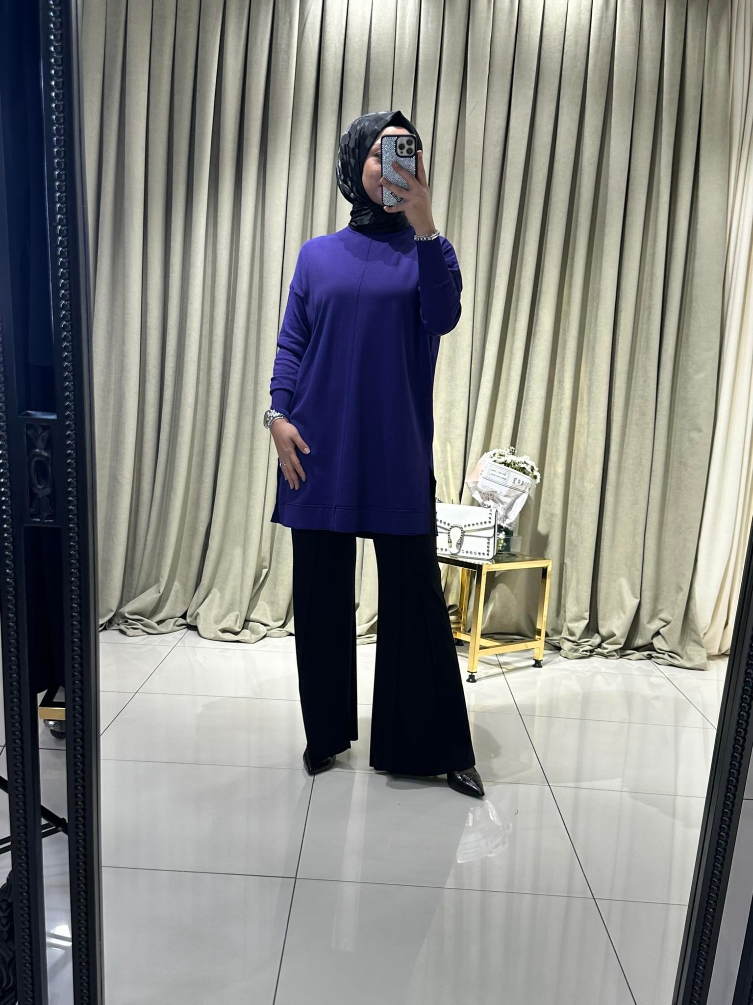 1201 Önden nervürlü triko tunik  MOR