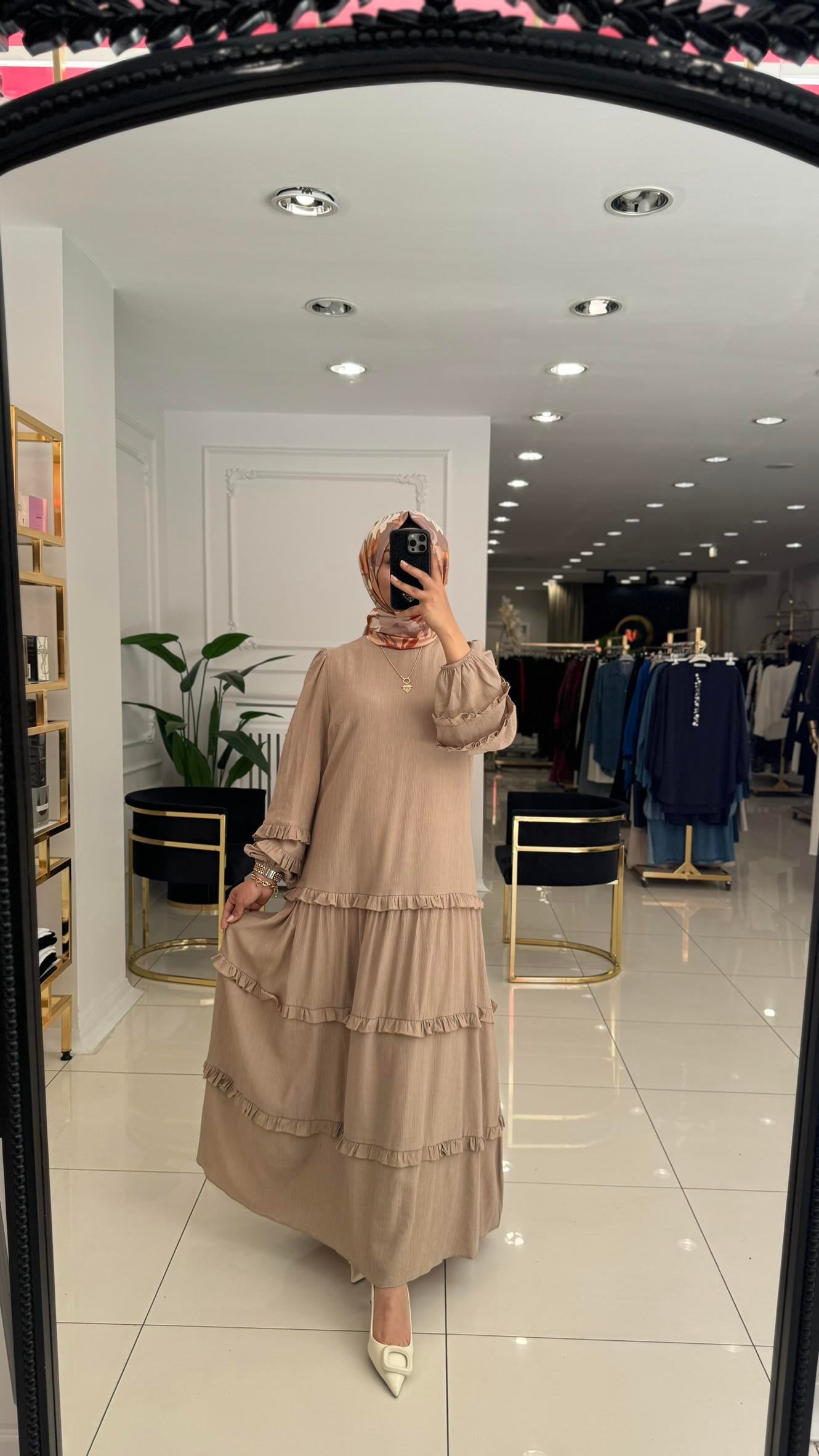 12620 Leyla volanlı elbise-VİZON