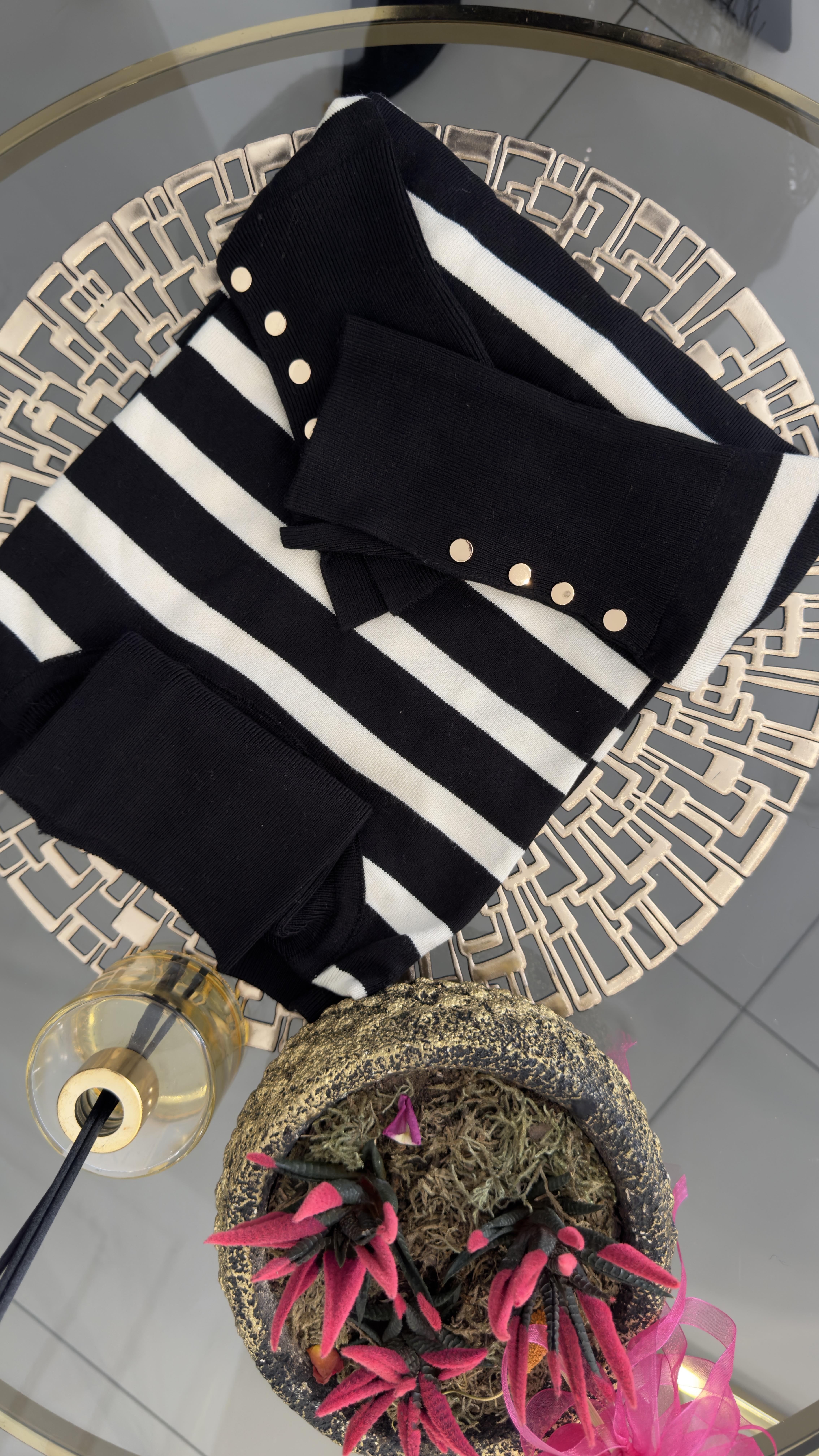 1268 Balıkçı yaka droplu kazak-SİYAH ÇİZGİLİ